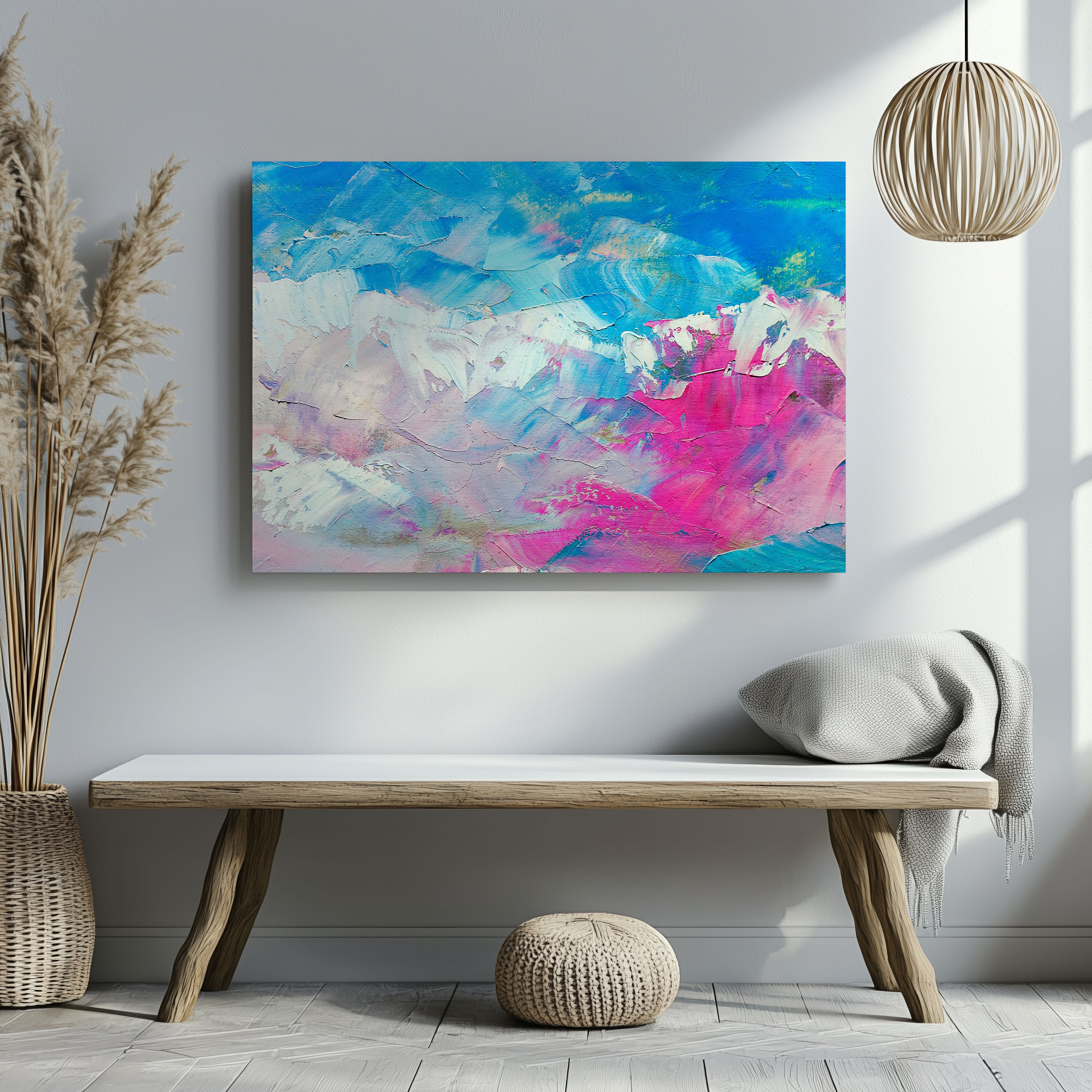 Vibrant Abstract Blue & Pink Hues - Framed Canvas Wall Art Print | House Prints