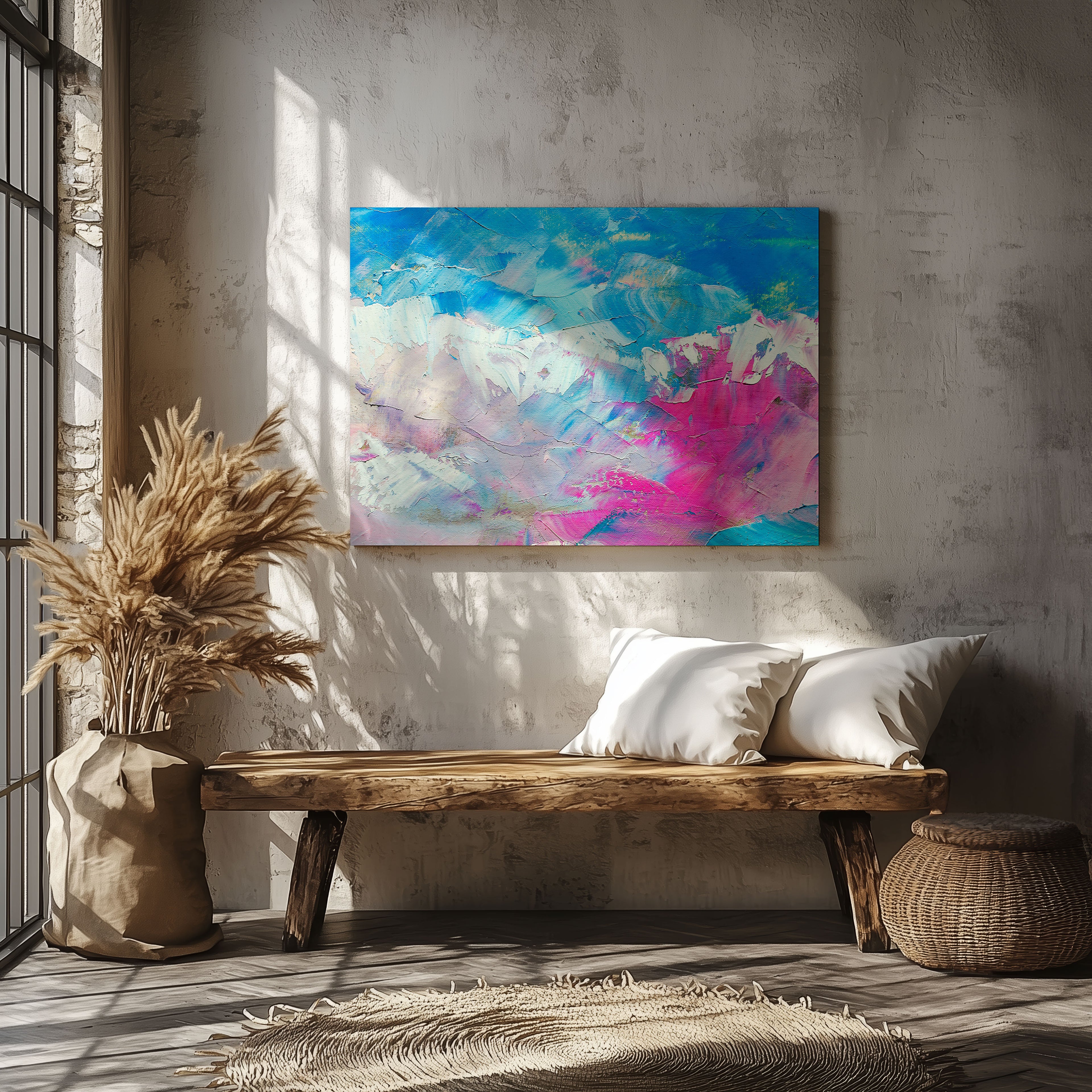 Vibrant Abstract Blue & Pink Hues - Framed Canvas Wall Art Print | House Prints