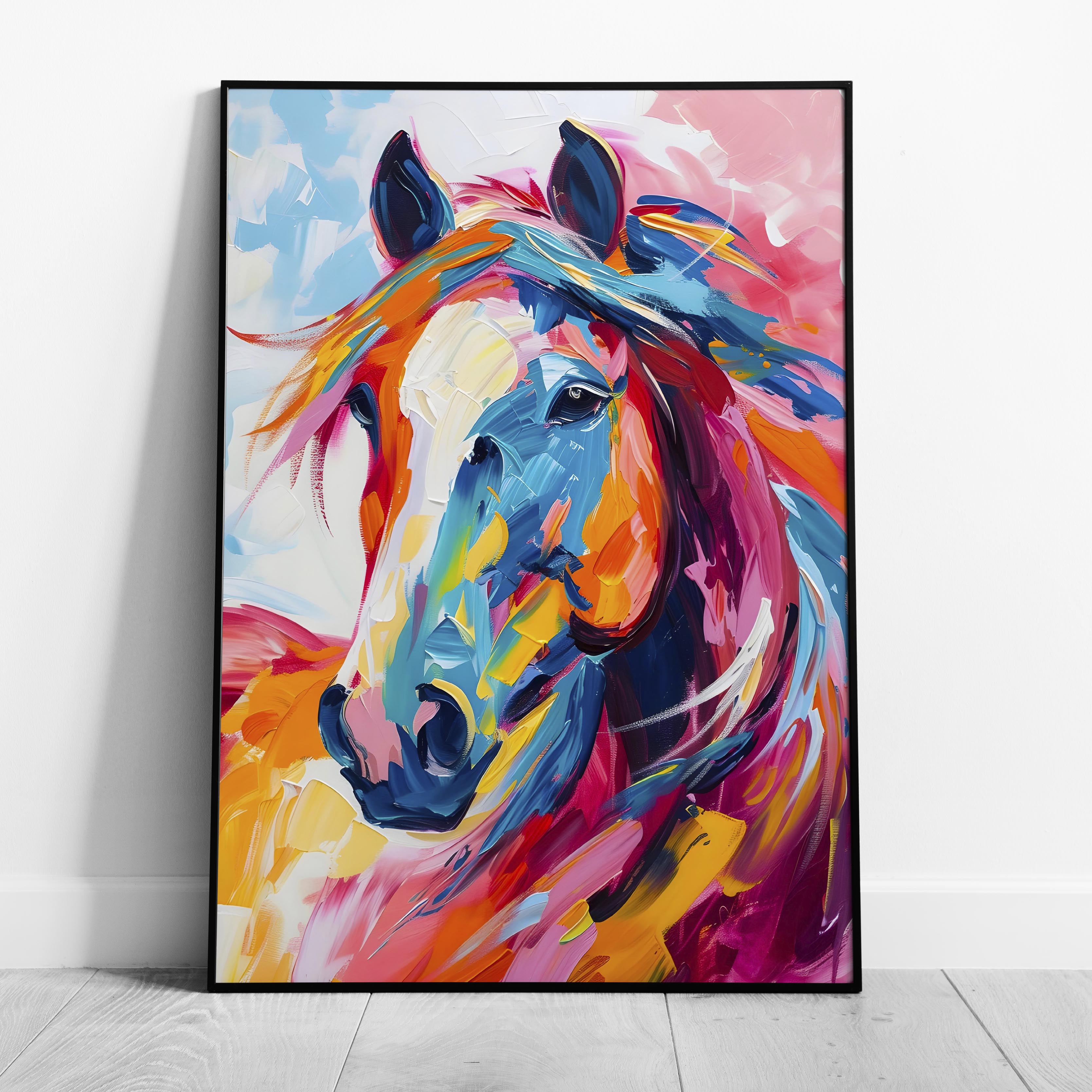 Vibrant Abstract Horse Colourful Brushstrokes - Rolled Poster Wall Art Print