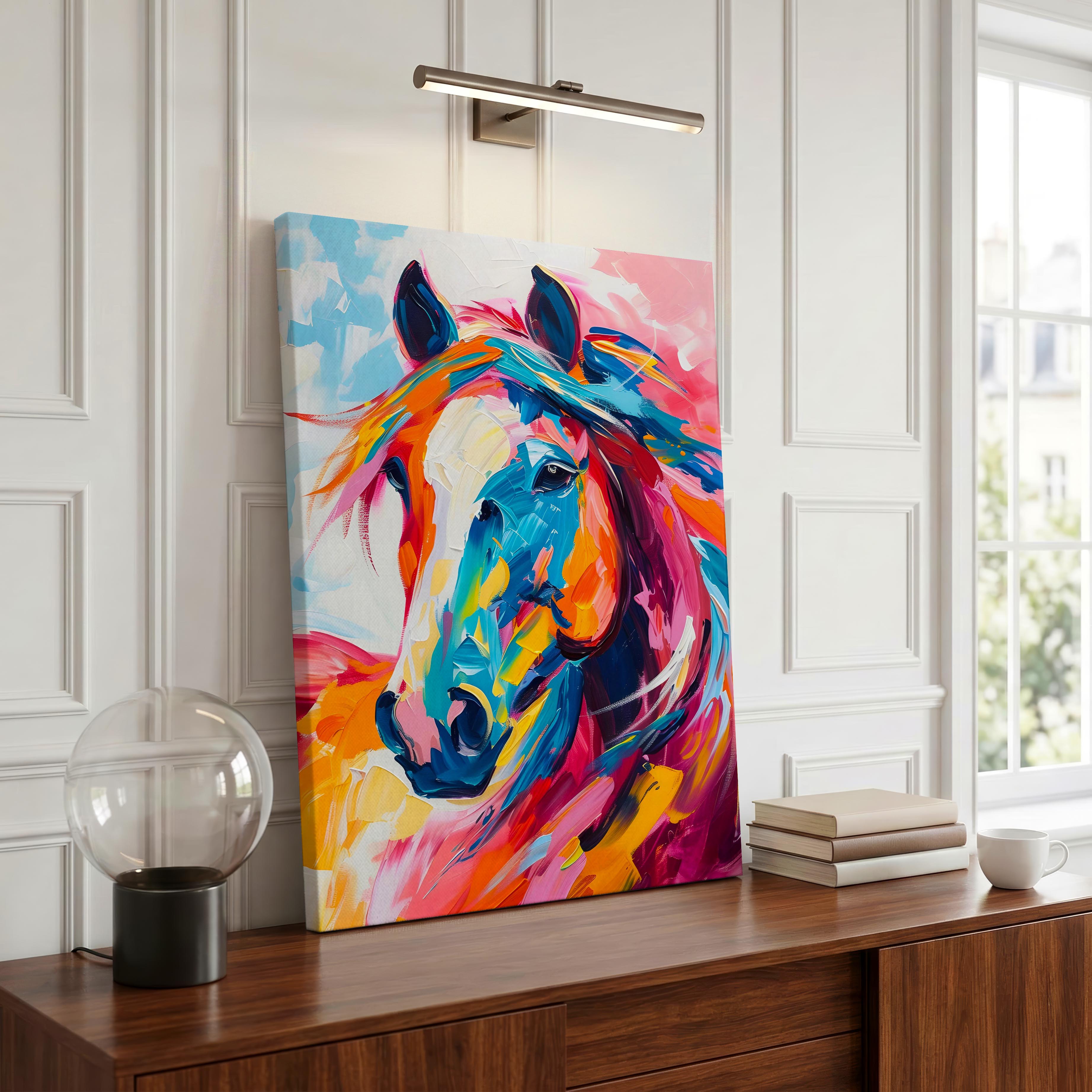 Vibrant Abstract Horse Colourful Brushstrokes - Framed Canvas Wall Art Print