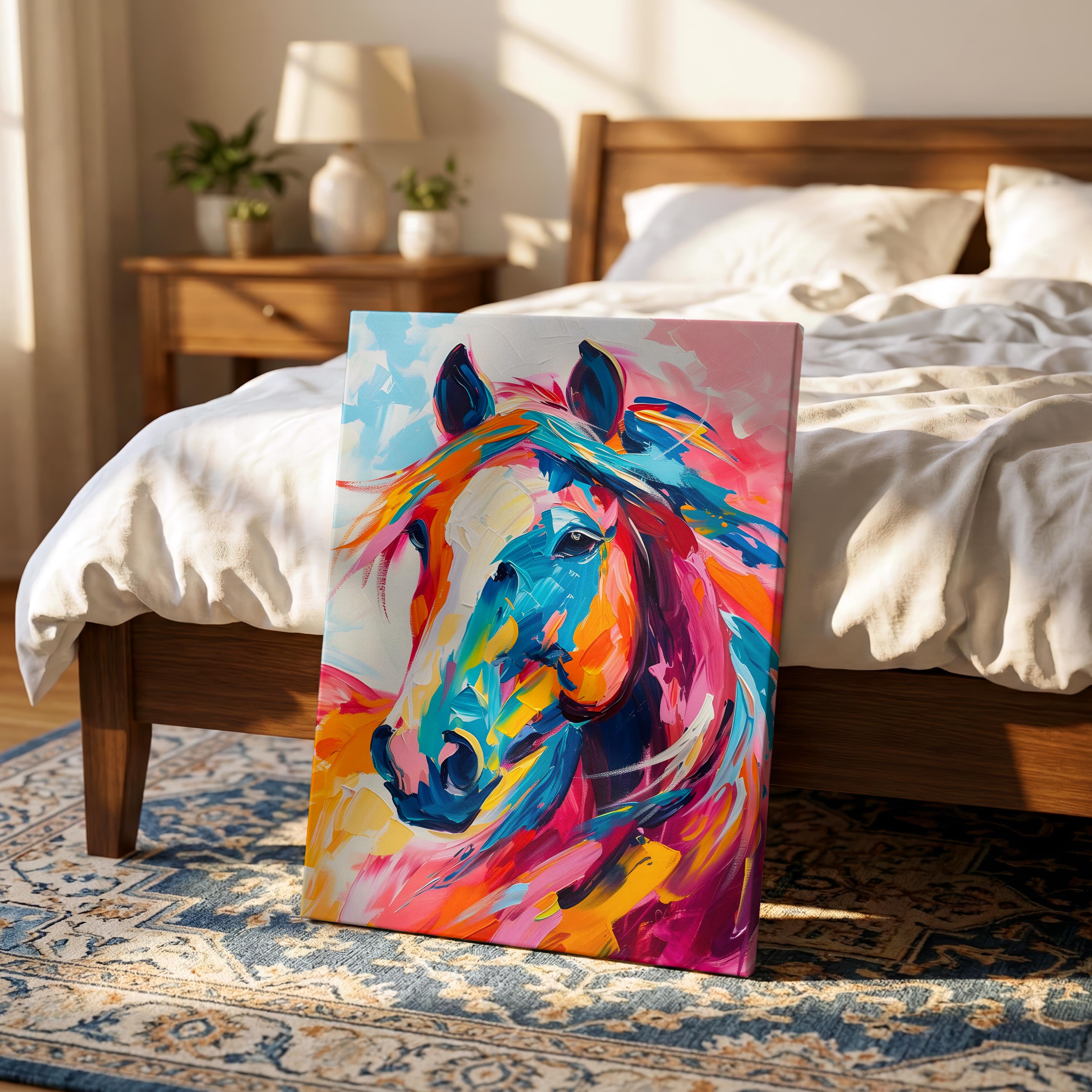 Vibrant Abstract Horse Colourful Brushstrokes - Framed Canvas Wall Art Print