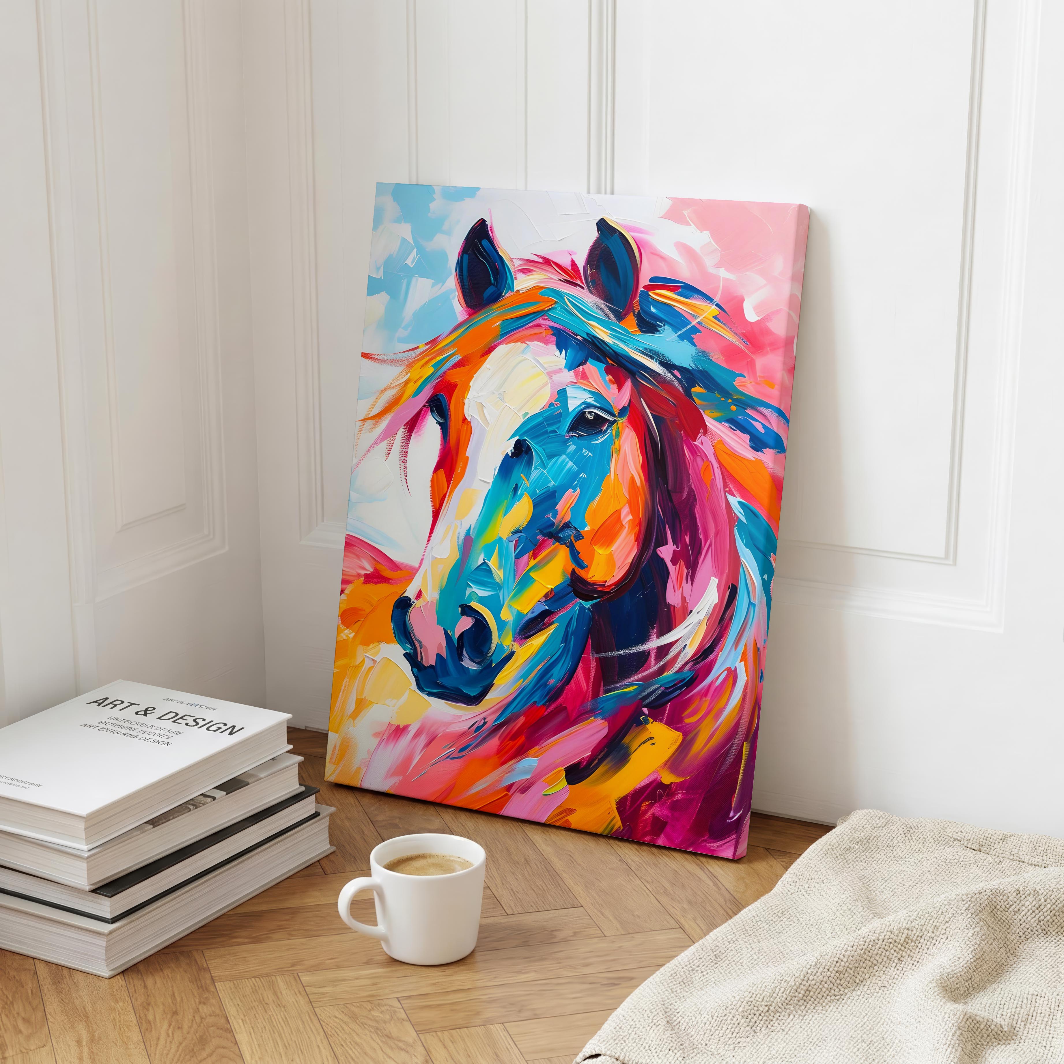 Vibrant Abstract Horse Colourful Brushstrokes - Framed Canvas Wall Art Print
