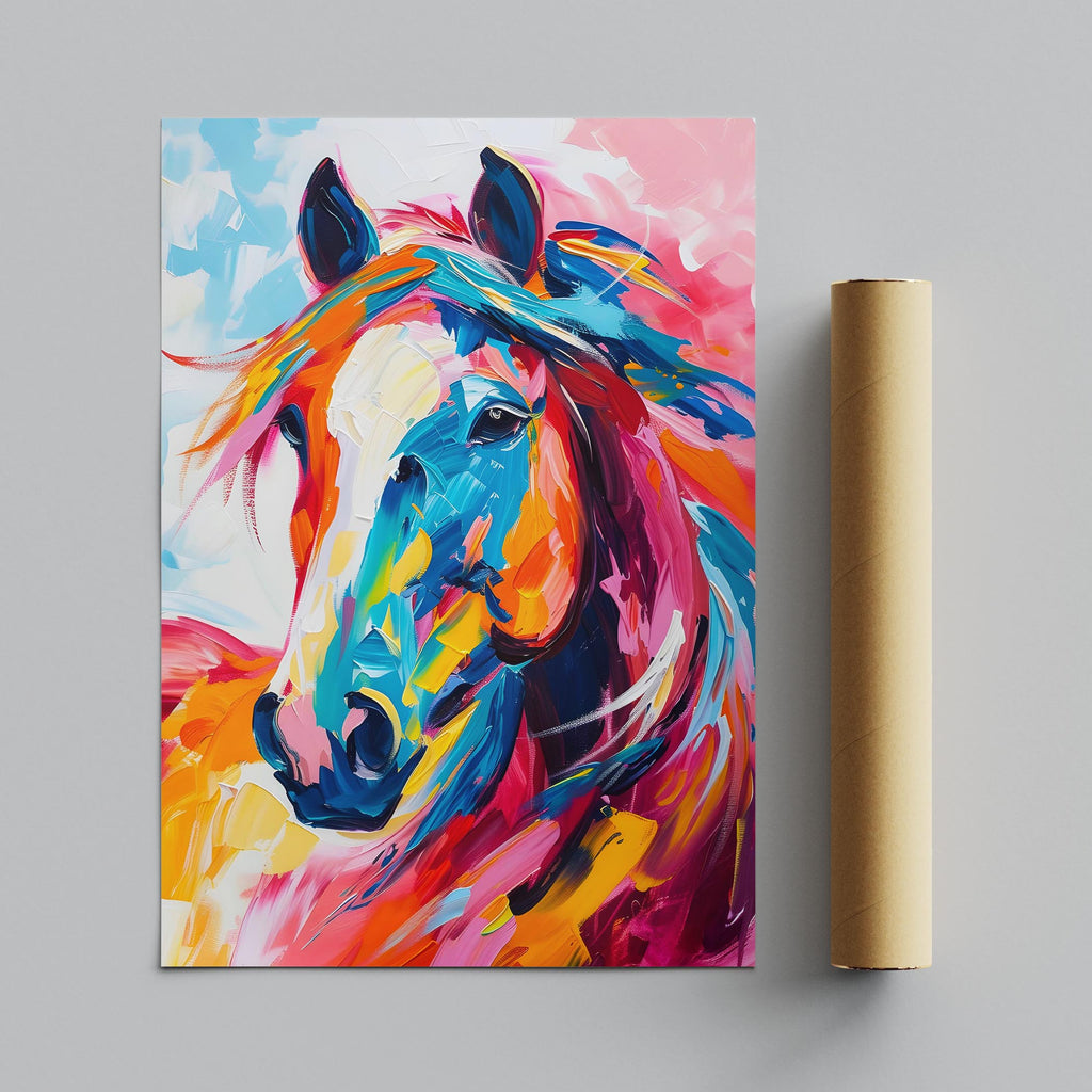 Vibrant Abstract Horse Colourful Brushstrokes - Rolled Poster Wall Art Print