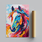 Vibrant Abstract Horse Colourful Brushstrokes - Rolled Poster Wall Art Print