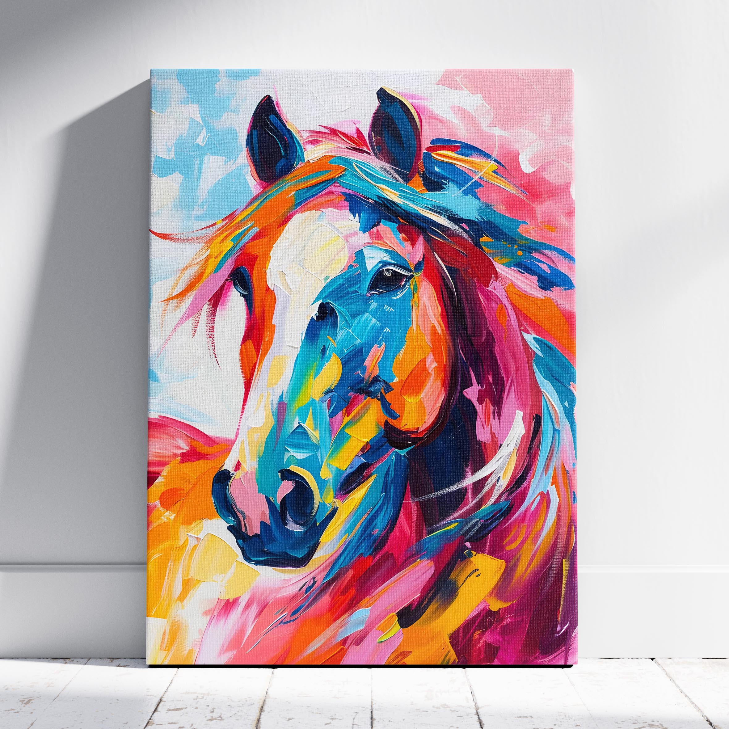 Vibrant Abstract Horse Colourful Brushstrokes - Framed Canvas Wall Art Print