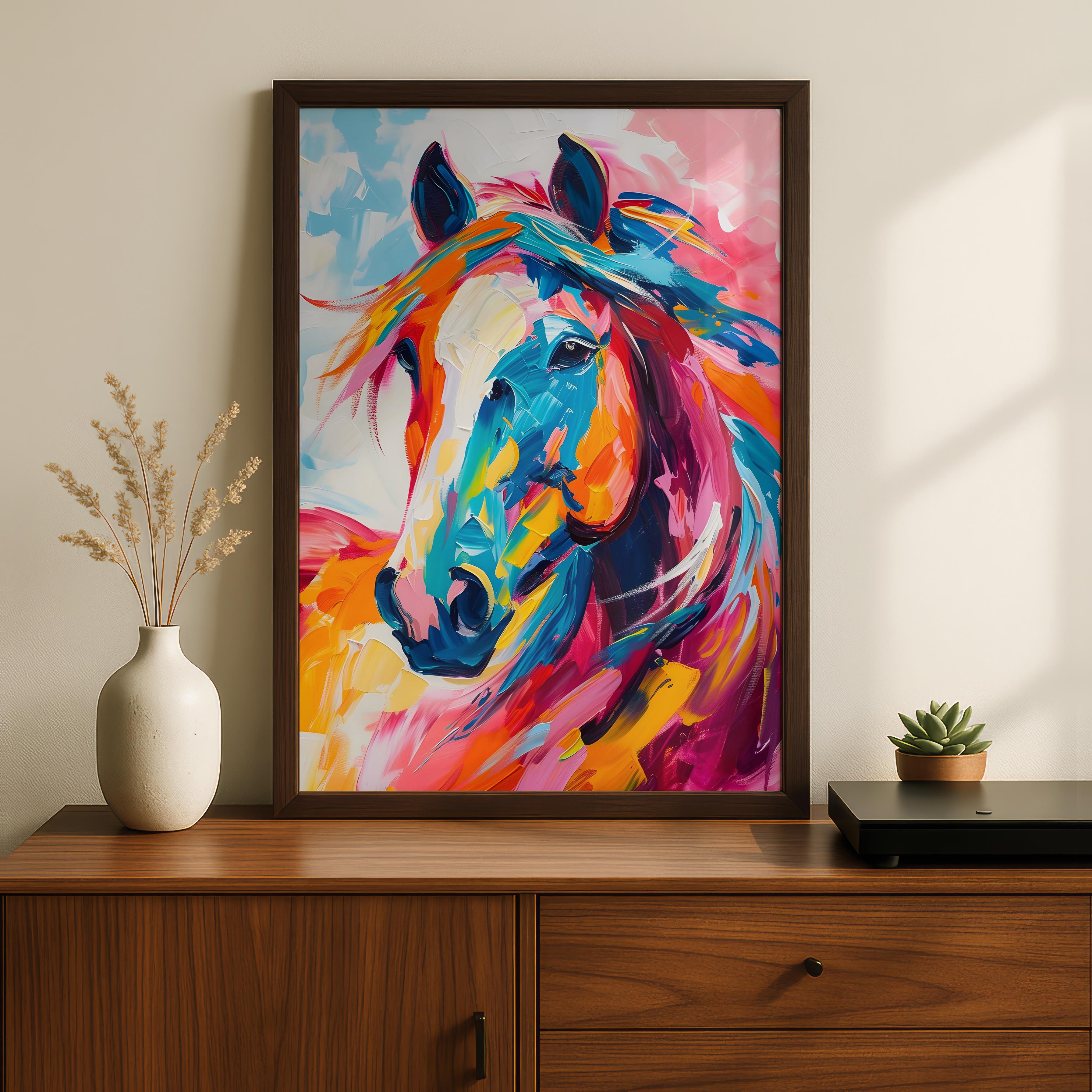 Vibrant Abstract Horse Colourful Brushstrokes - Rolled Poster Wall Art Print