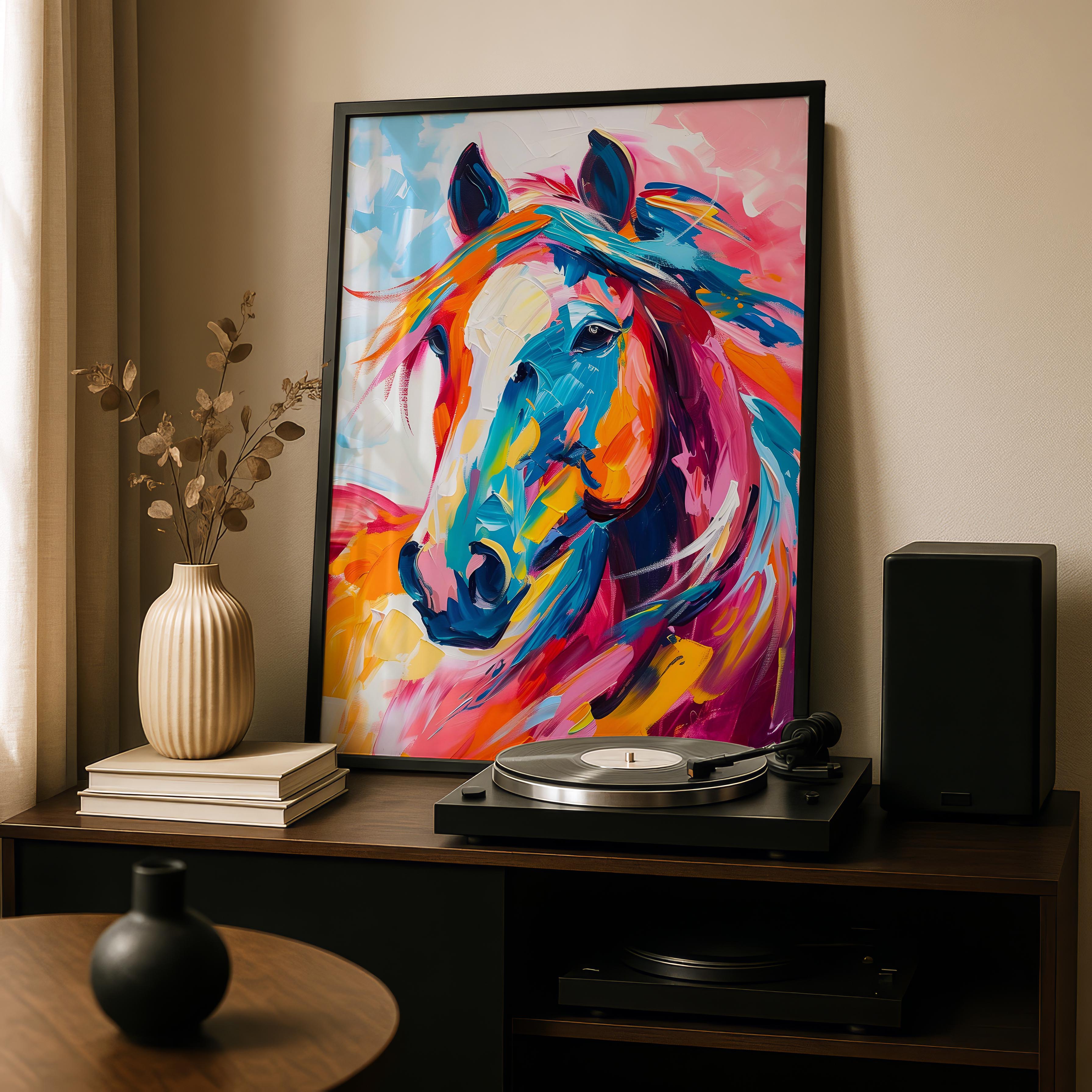 Vibrant Abstract Horse Colourful Brushstrokes - Rolled Poster Wall Art Print