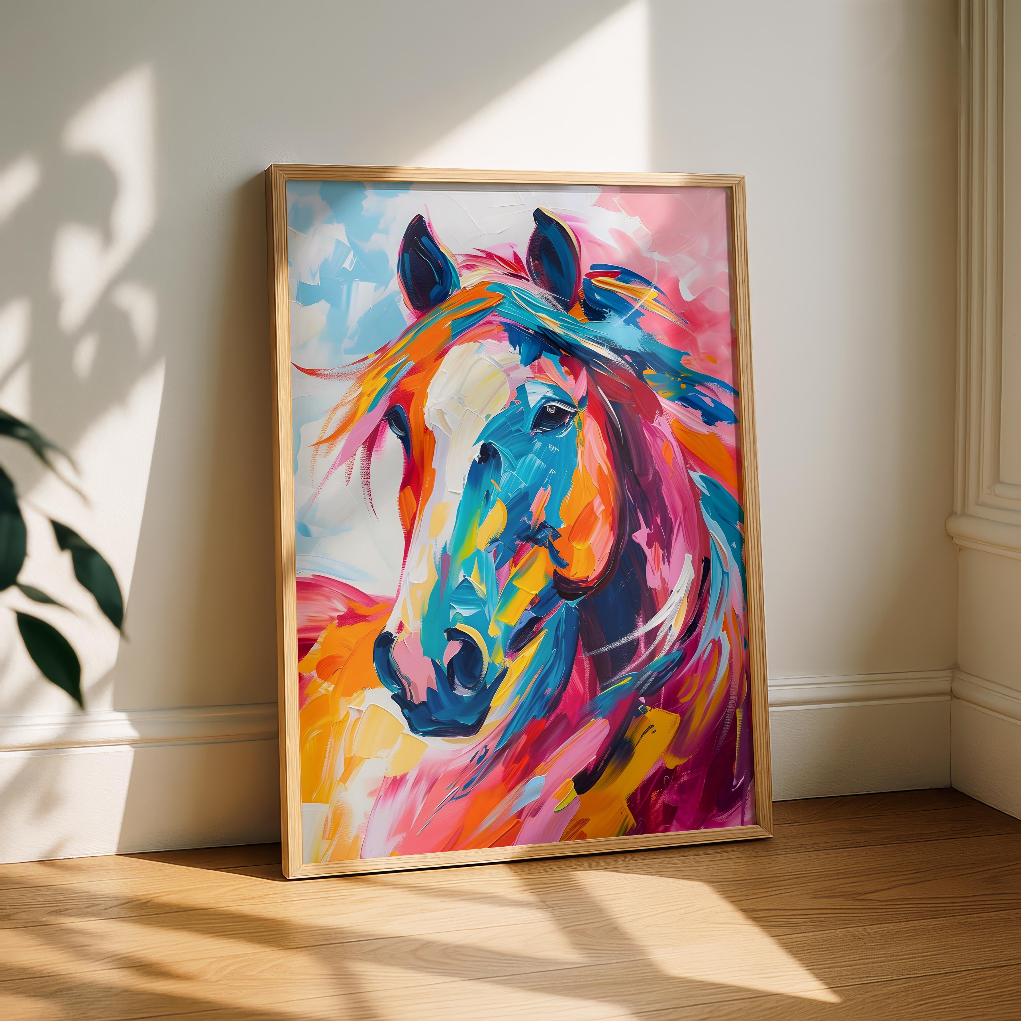 Vibrant Abstract Horse Colourful Brushstrokes - Rolled Poster Wall Art Print