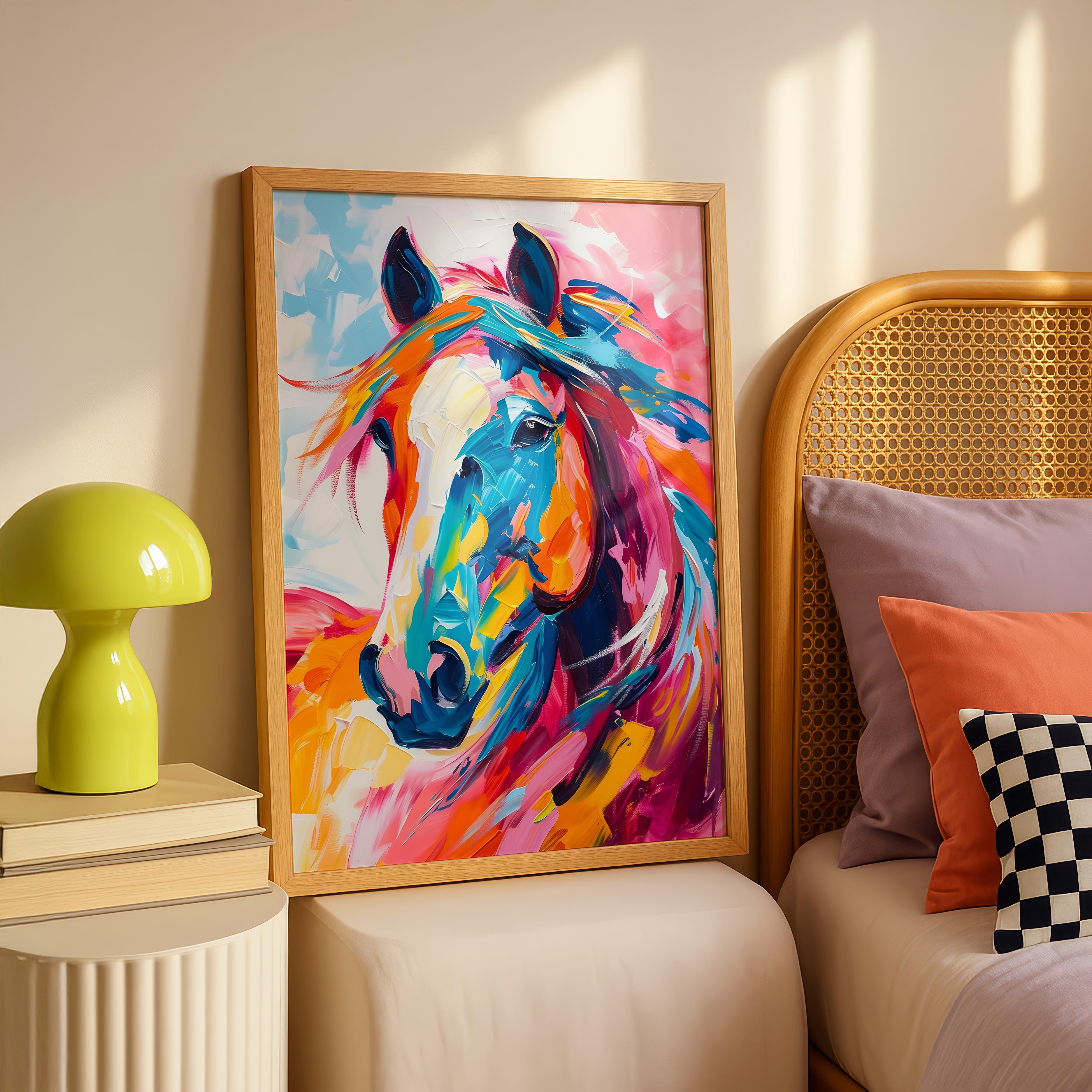 Vibrant Abstract Horse Colourful Brushstrokes - Rolled Poster Wall Art Print