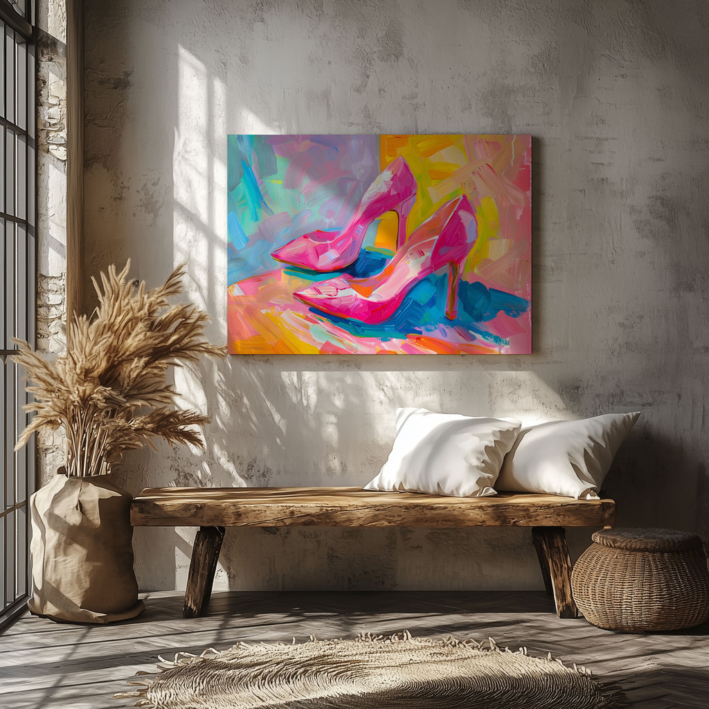 Vibrant Abstract Pink Heels - Framed Canvas Wall Art Print | House Prints