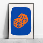 Vibrant Blue & Orange Lucky Dice Roll - Rolled Poster Wall Art Print | House Prints