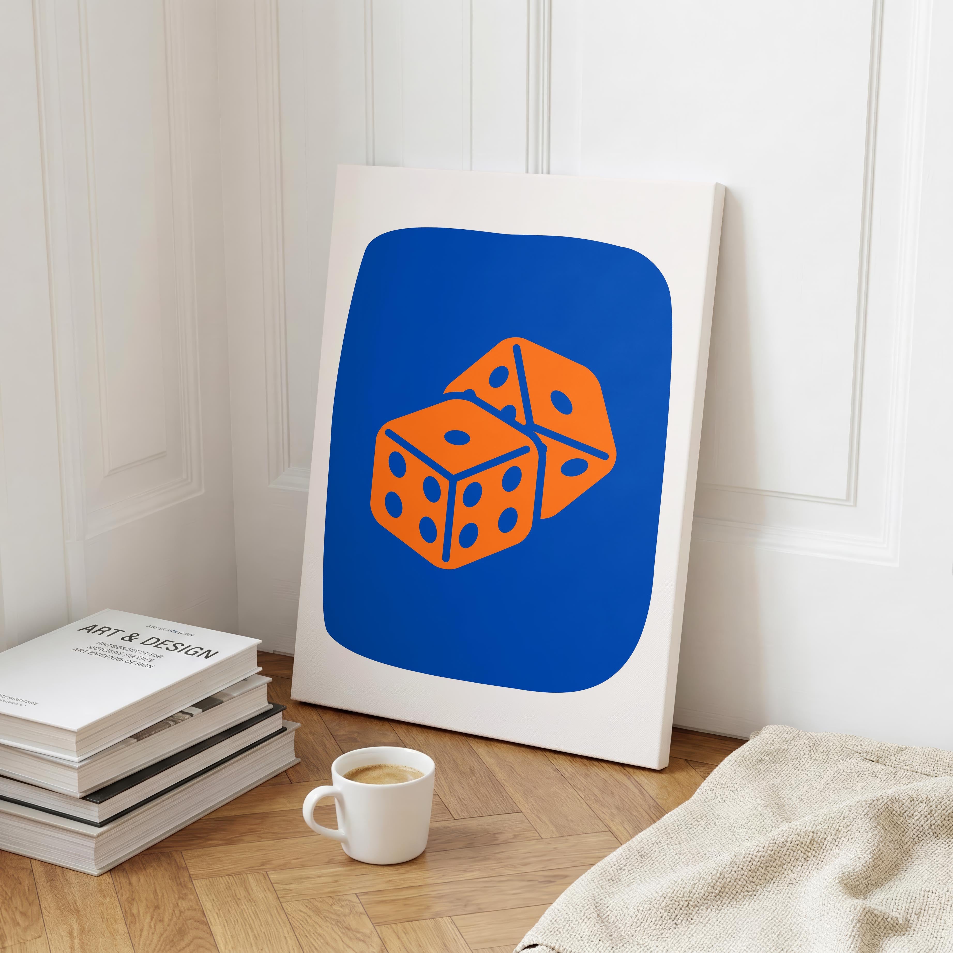 Vibrant Blue & Orange Lucky Dice Roll - Framed Canvas Wall Art Print