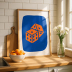 Vibrant Blue & Orange Lucky Dice Roll - Rolled Poster Wall Art Print | House Prints