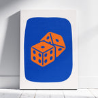 Vibrant Blue & Orange Lucky Dice Roll - Framed Canvas Wall Art Print