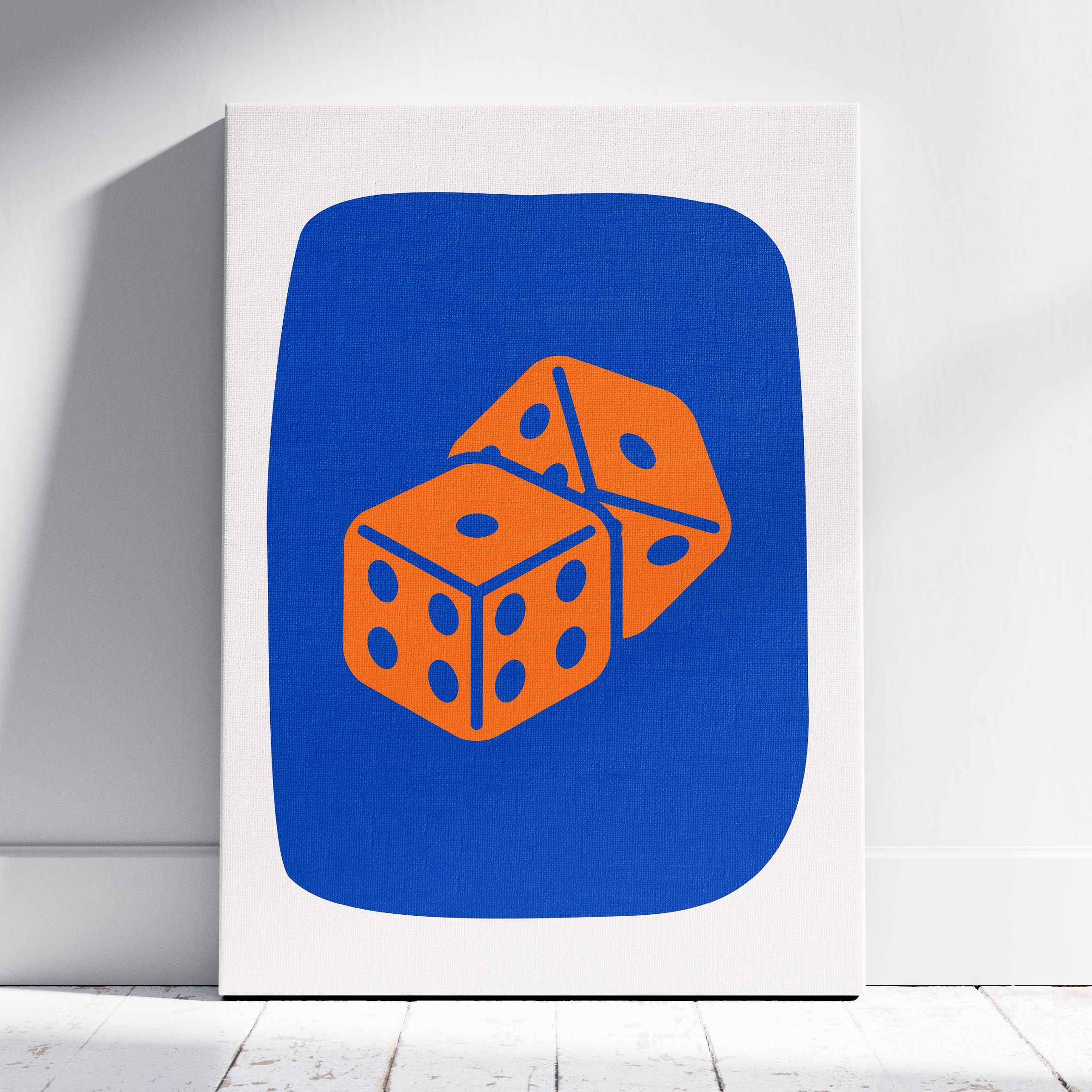 Vibrant Blue & Orange Lucky Dice Roll - Framed Canvas Wall Art Print