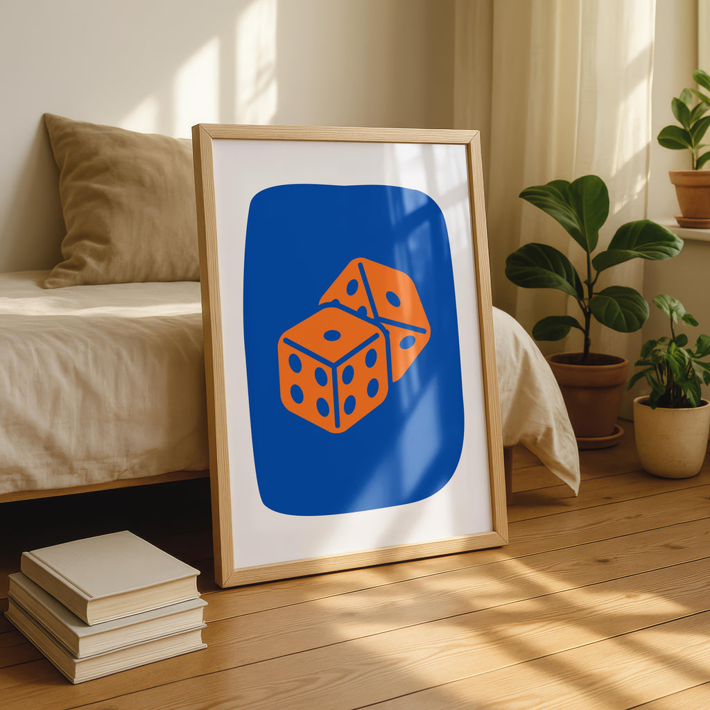 Vibrant Blue & Orange Lucky Dice Roll - Rolled Poster Wall Art Print | House Prints