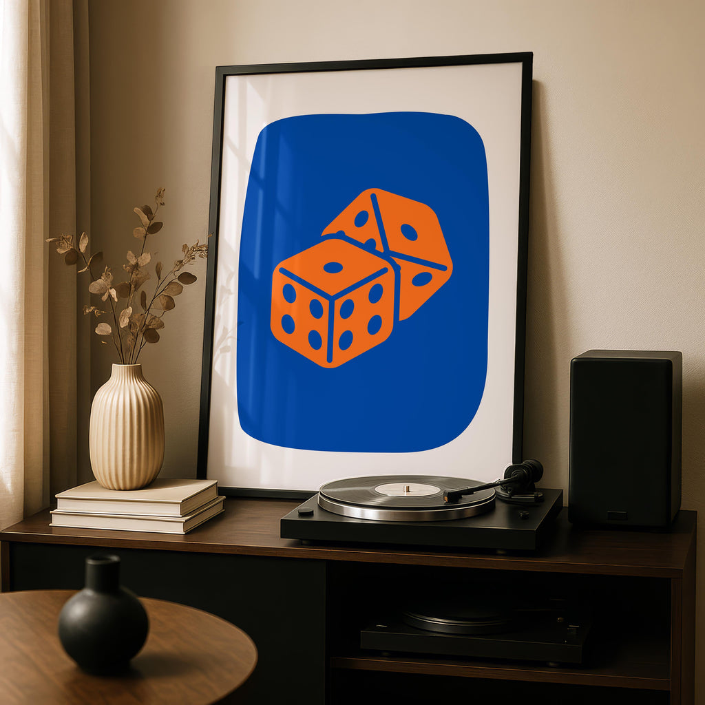 Vibrant Blue & Orange Lucky Dice Roll - Rolled Poster Wall Art Print | House Prints