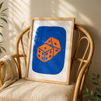 Vibrant Blue & Orange Lucky Dice Roll - Rolled Poster Wall Art Print | House Prints