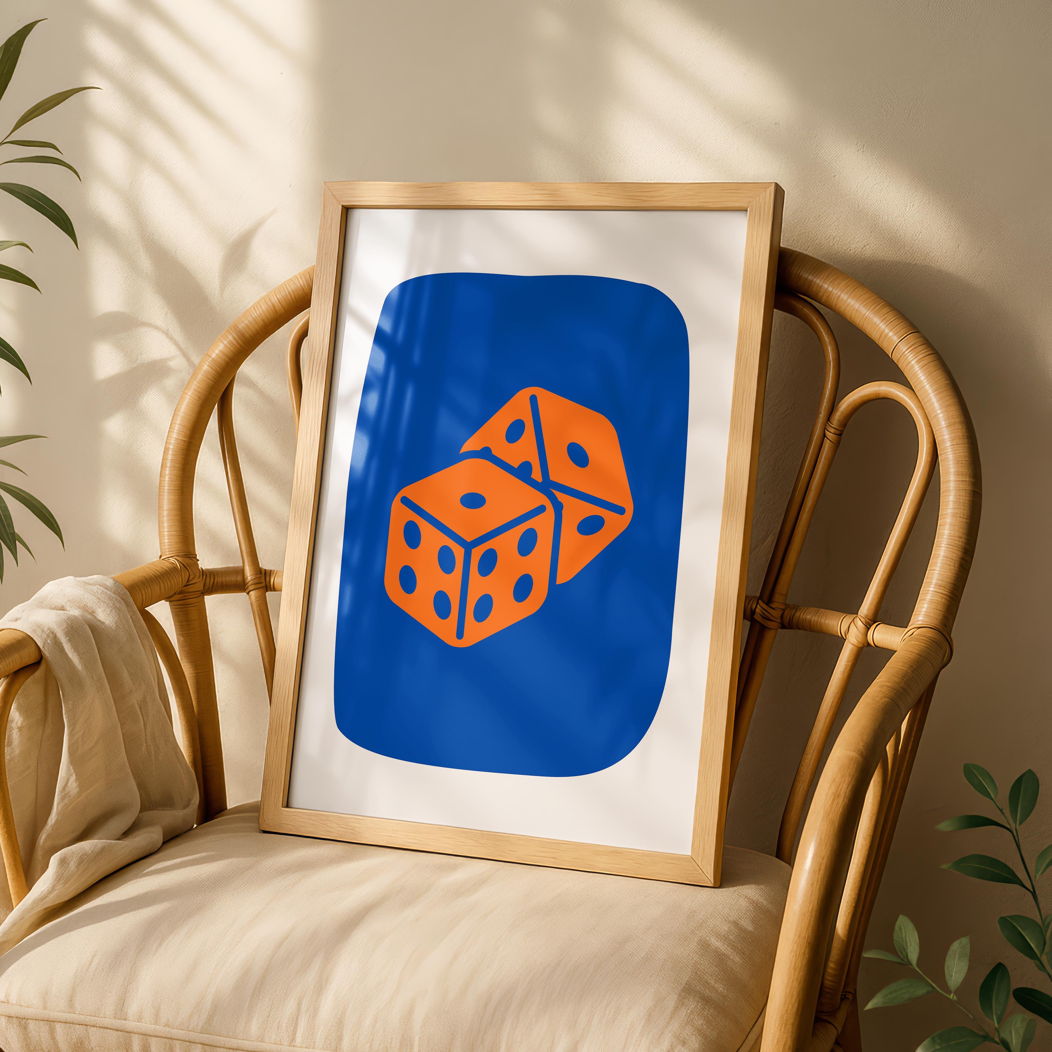 Vibrant Blue & Orange Lucky Dice Roll - Rolled Poster Wall Art Print | House Prints