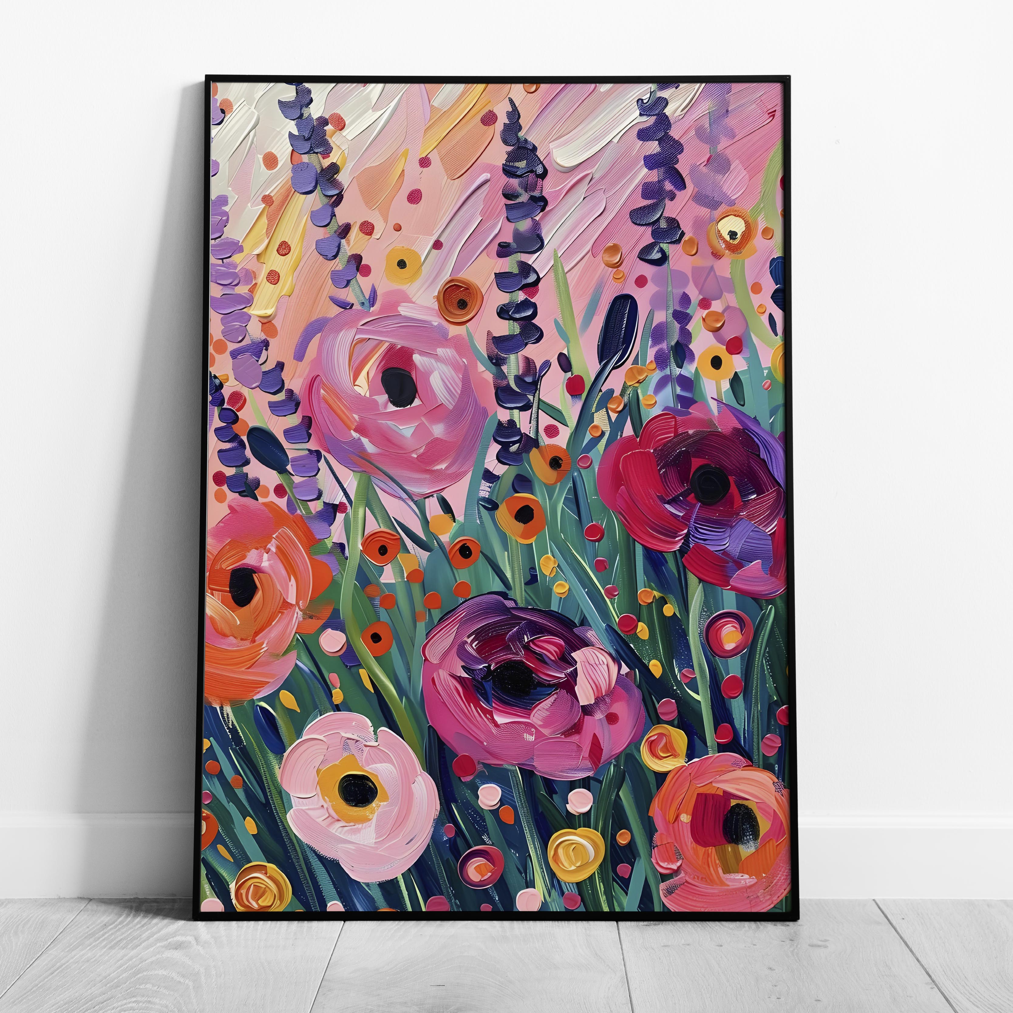 Vibrant Wildflower Pink Garden Bliss - Rolled Poster Wall Art Print | House Prints