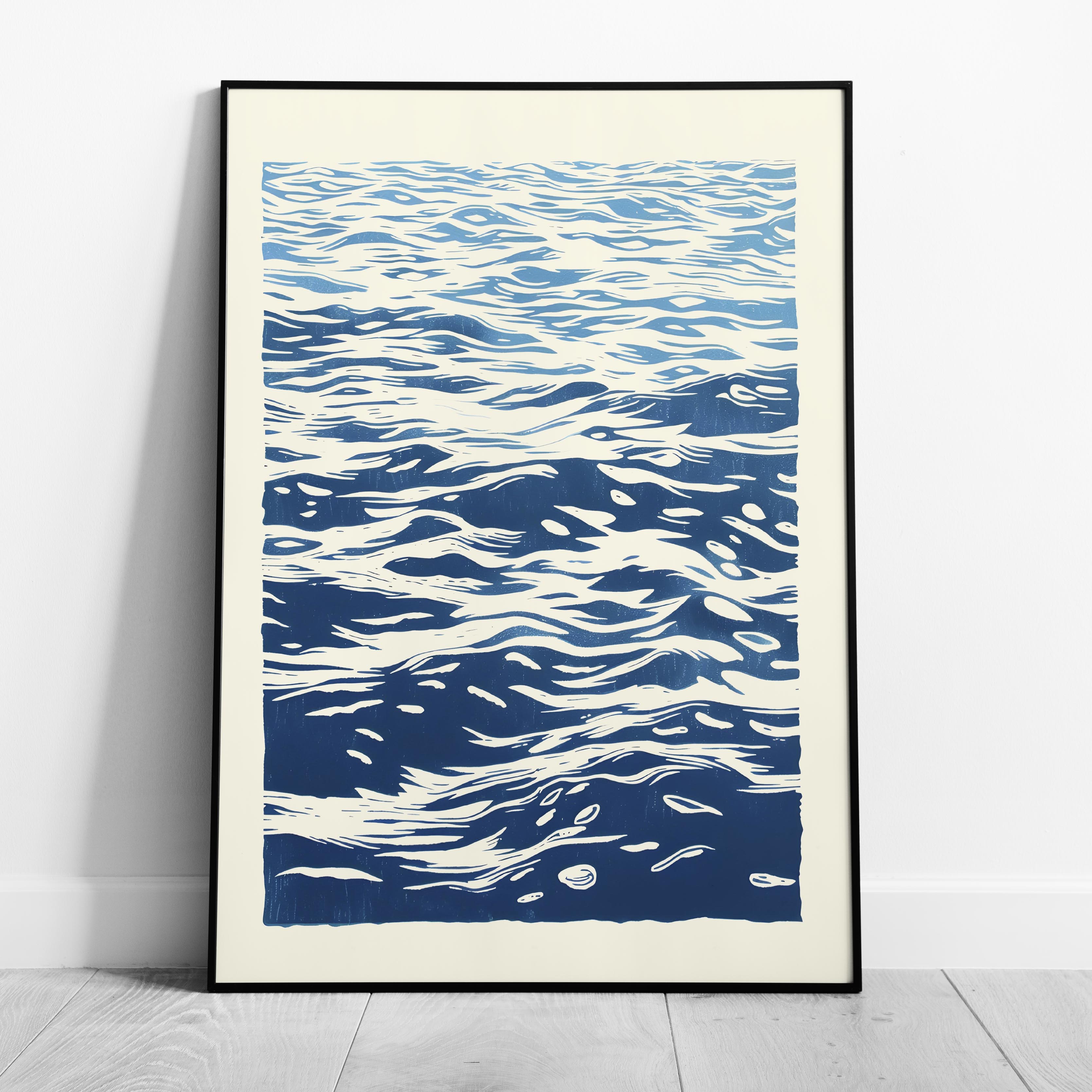 Vintage Abstract Blue Ocean Waves - Rolled Poster Wall Art Print