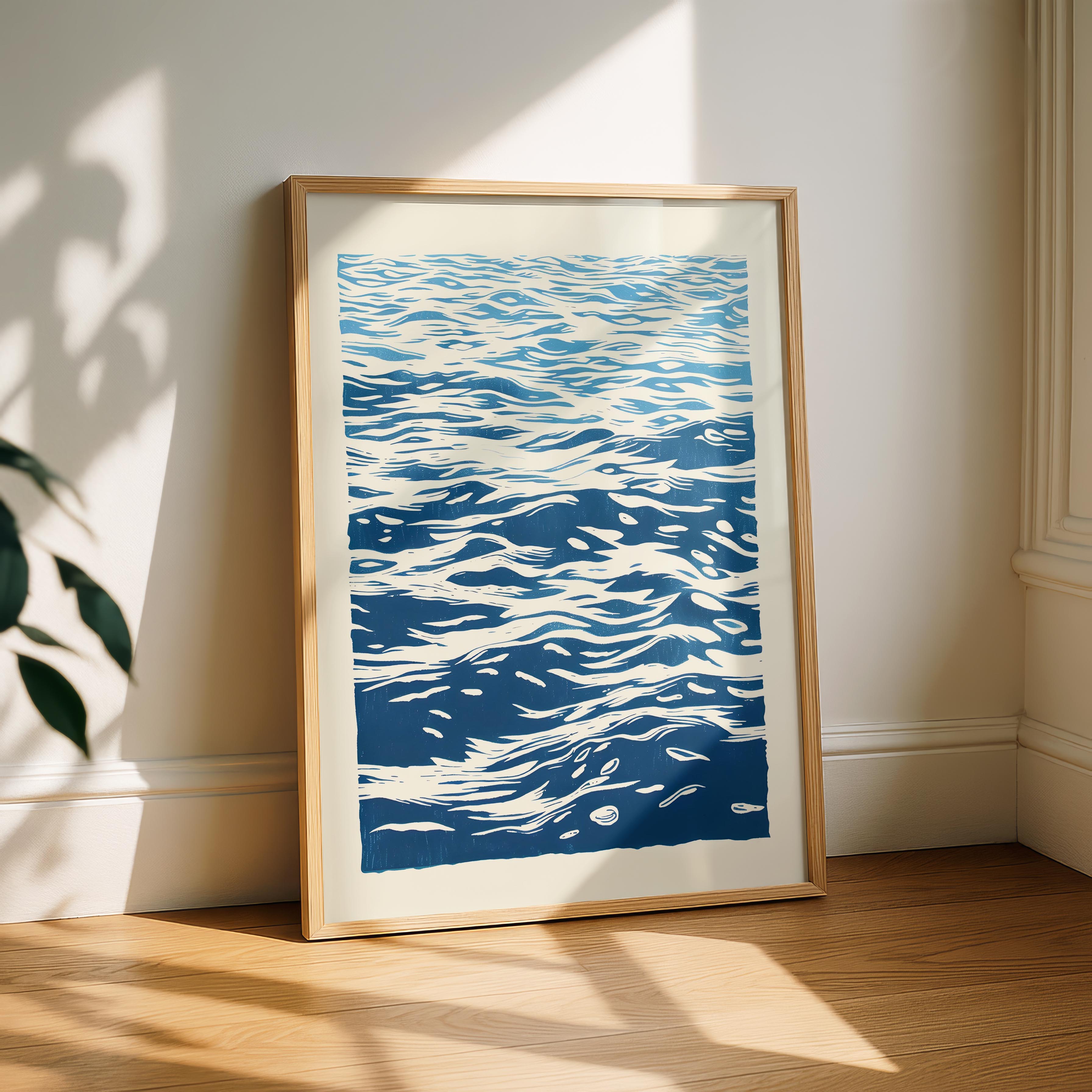 Vintage Abstract Blue Ocean Waves - Rolled Poster Wall Art Print
