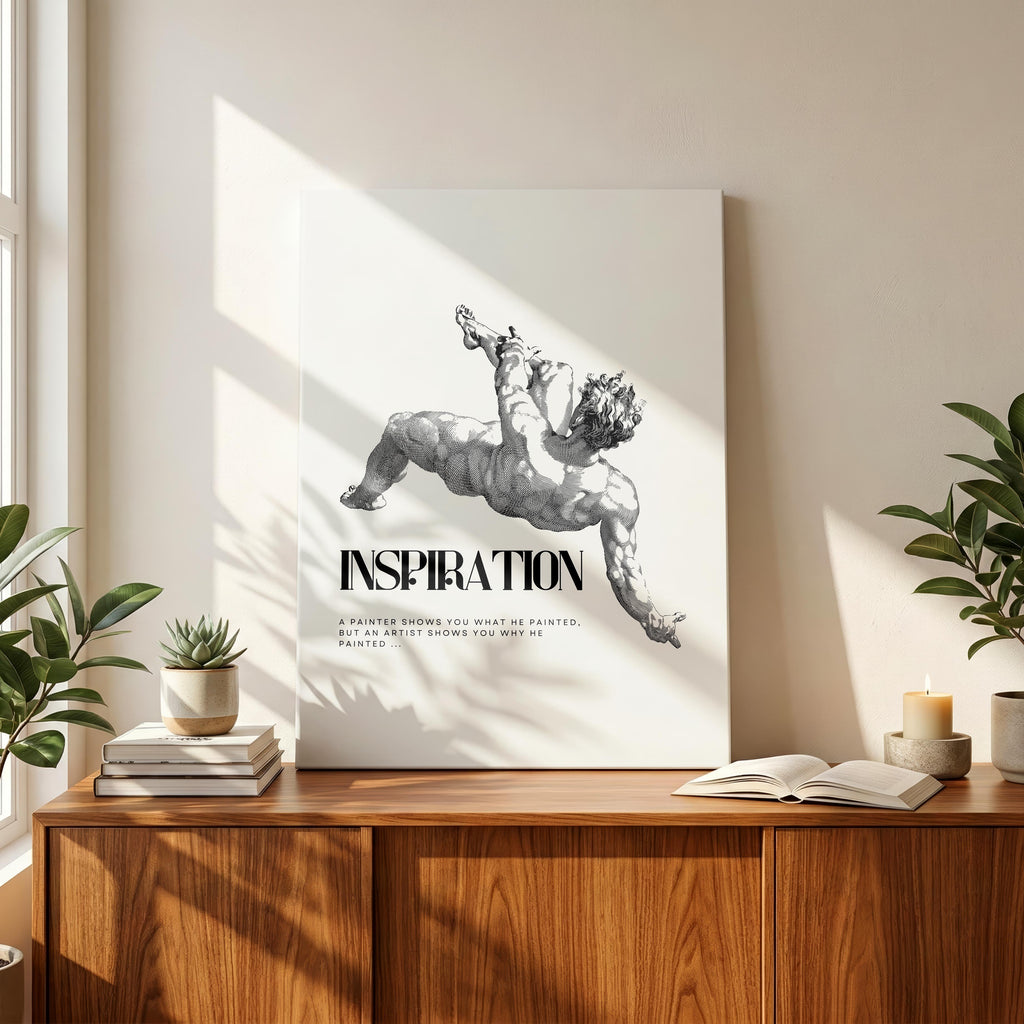 Vintage Classic Statue Sketch Inspiration Quote - Framed Canvas Wall Art Print | House Prints