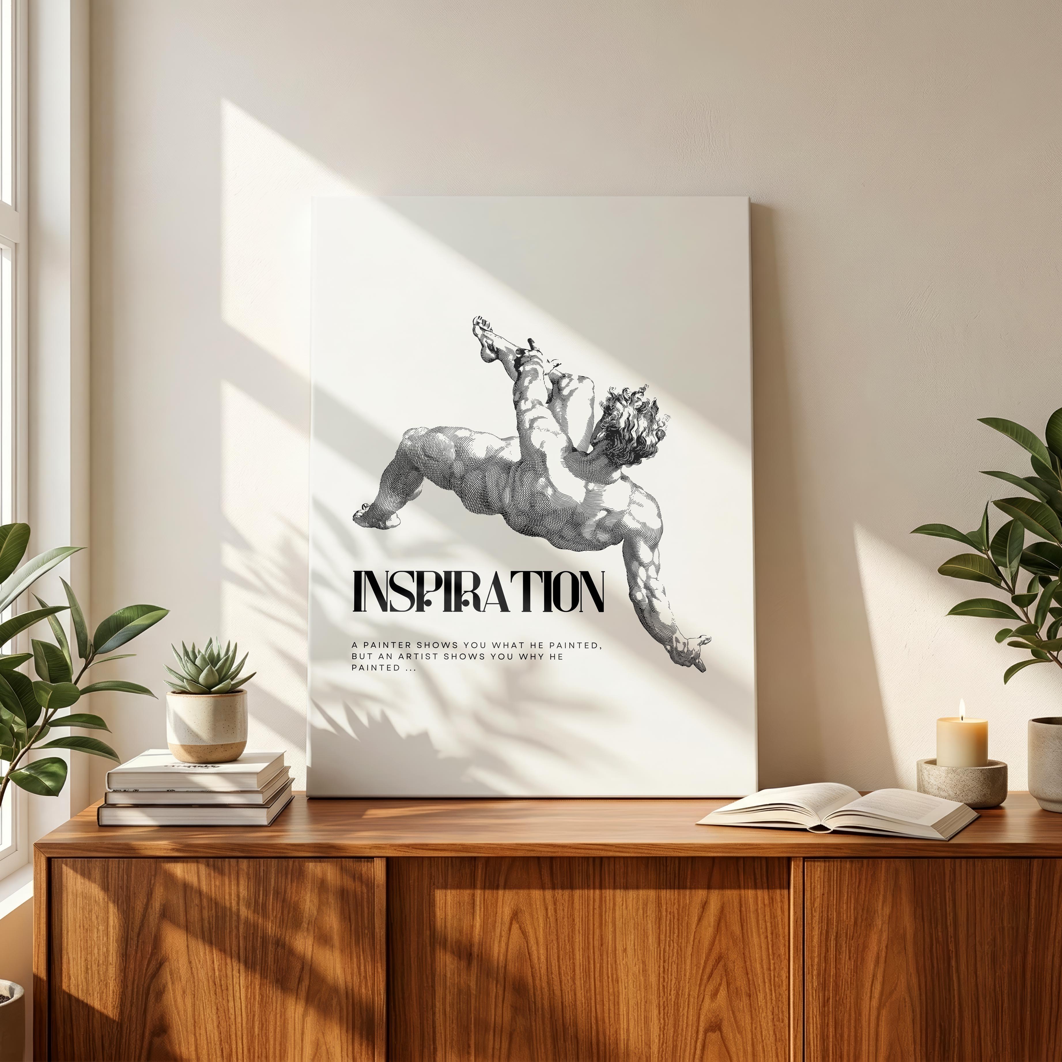 Vintage Classic Statue Sketch Inspiration Quote - Framed Canvas Wall Art Print | House Prints