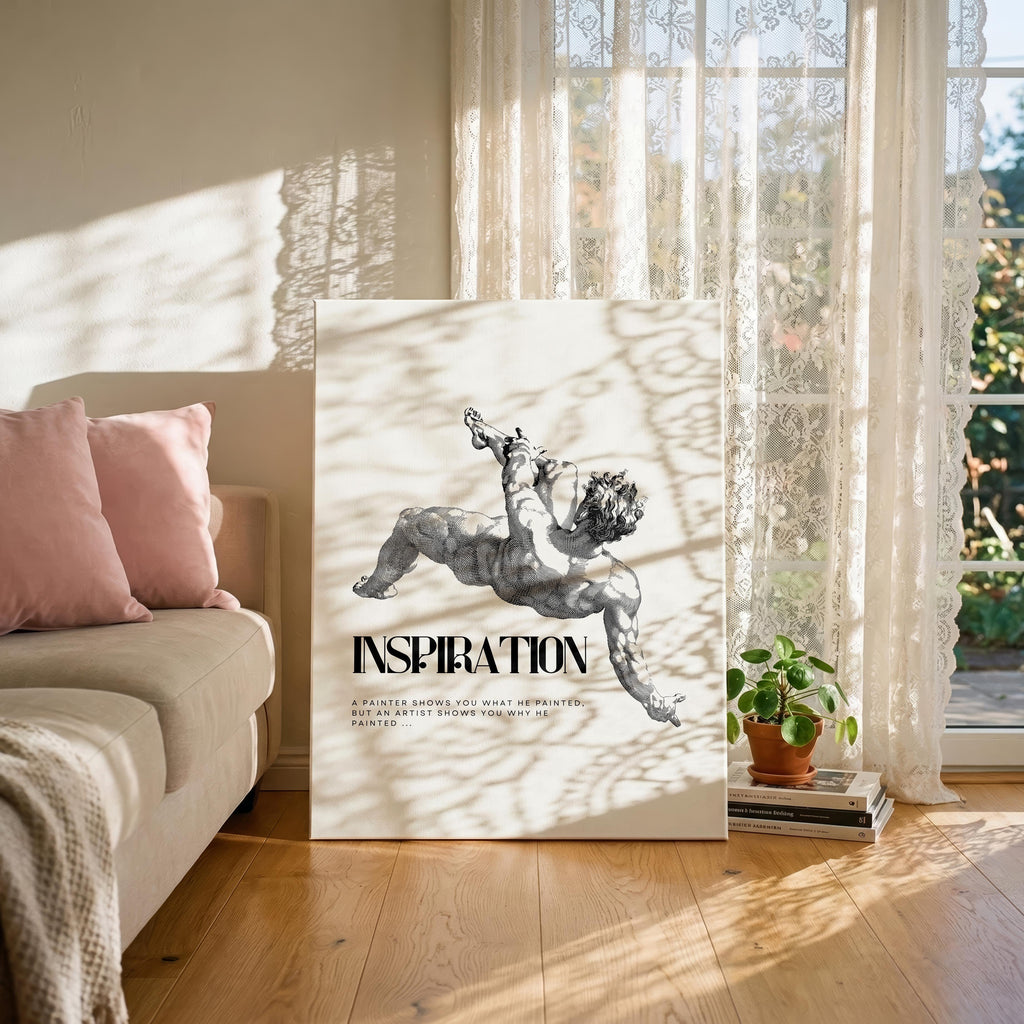 Vintage Classic Statue Sketch Inspiration Quote - Framed Canvas Wall Art Print | House Prints
