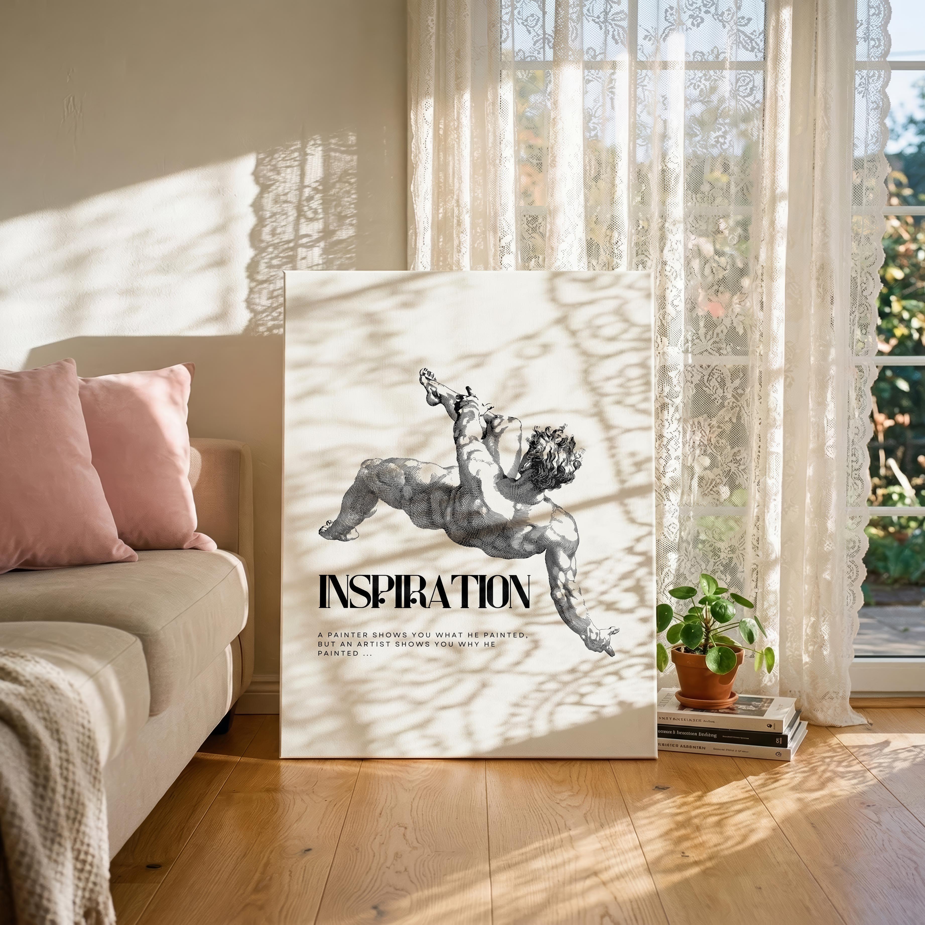 Vintage Classic Statue Sketch Inspiration Quote - Framed Canvas Wall Art Print | House Prints
