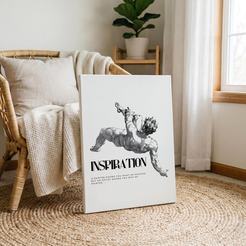 Vintage Classic Statue Sketch Inspiration Quote - Framed Canvas Wall Art Print | House Prints
