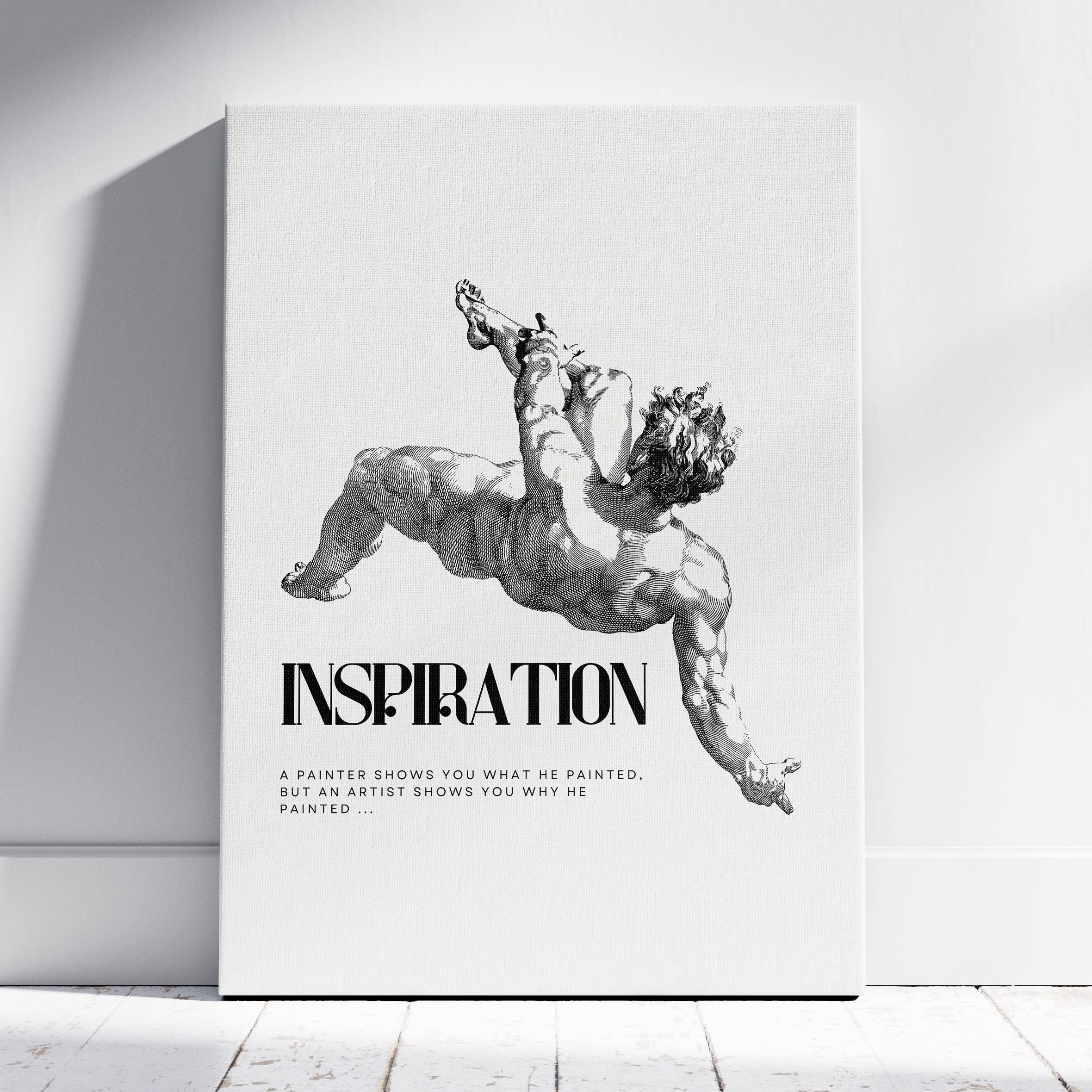 Vintage Classic Statue Sketch Inspiration Quote - Framed Canvas Wall Art Print | House Prints