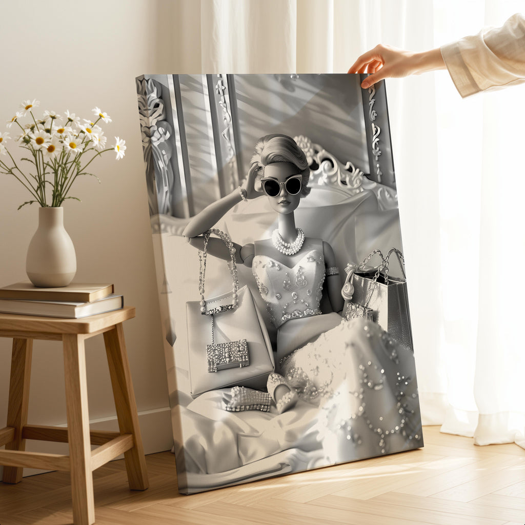 Vintage Diamonds & Pearls Fashion Doll - Framed Canvas Wall Art Print | House Prints