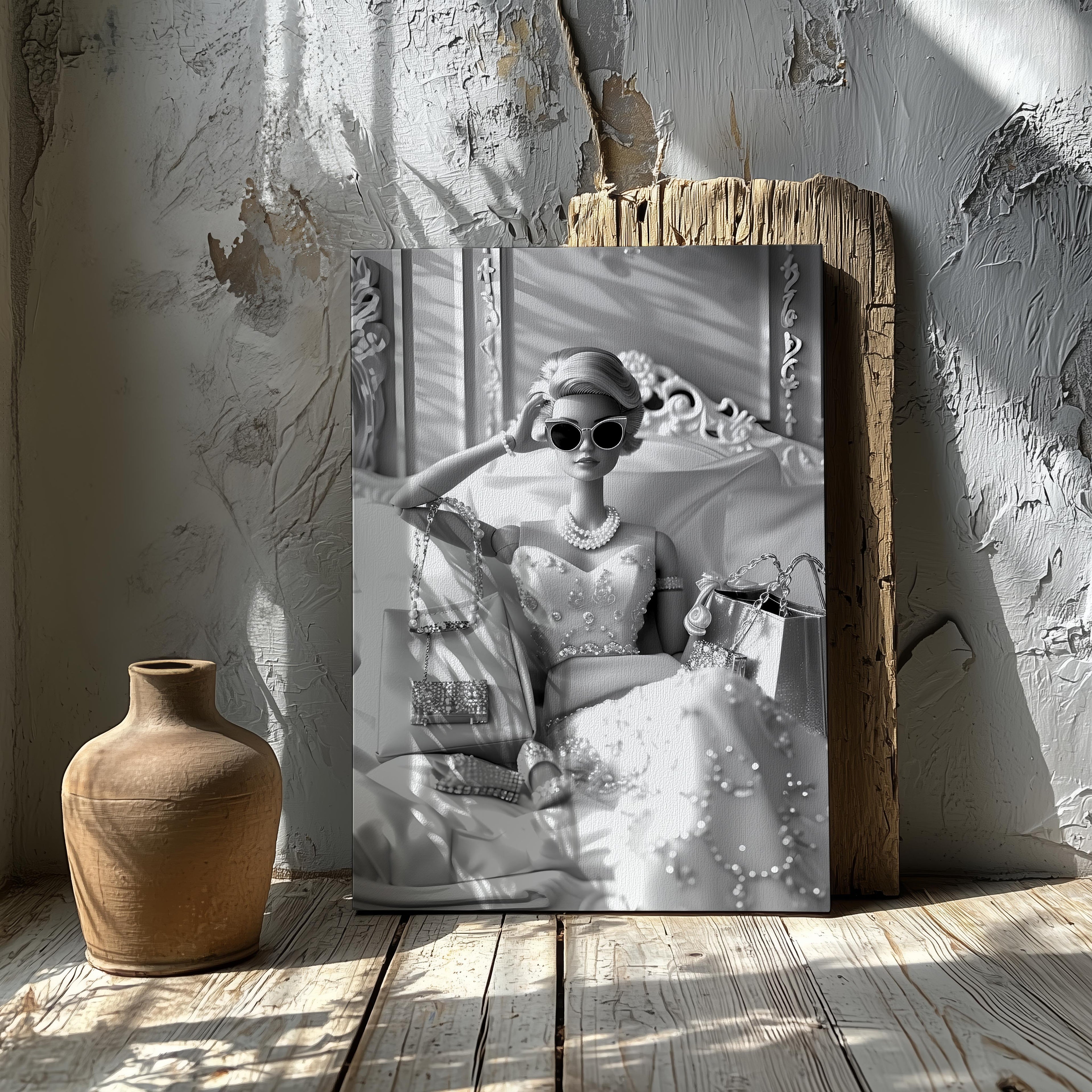 Vintage Diamonds & Pearls Fashion Doll - Framed Canvas Wall Art Print