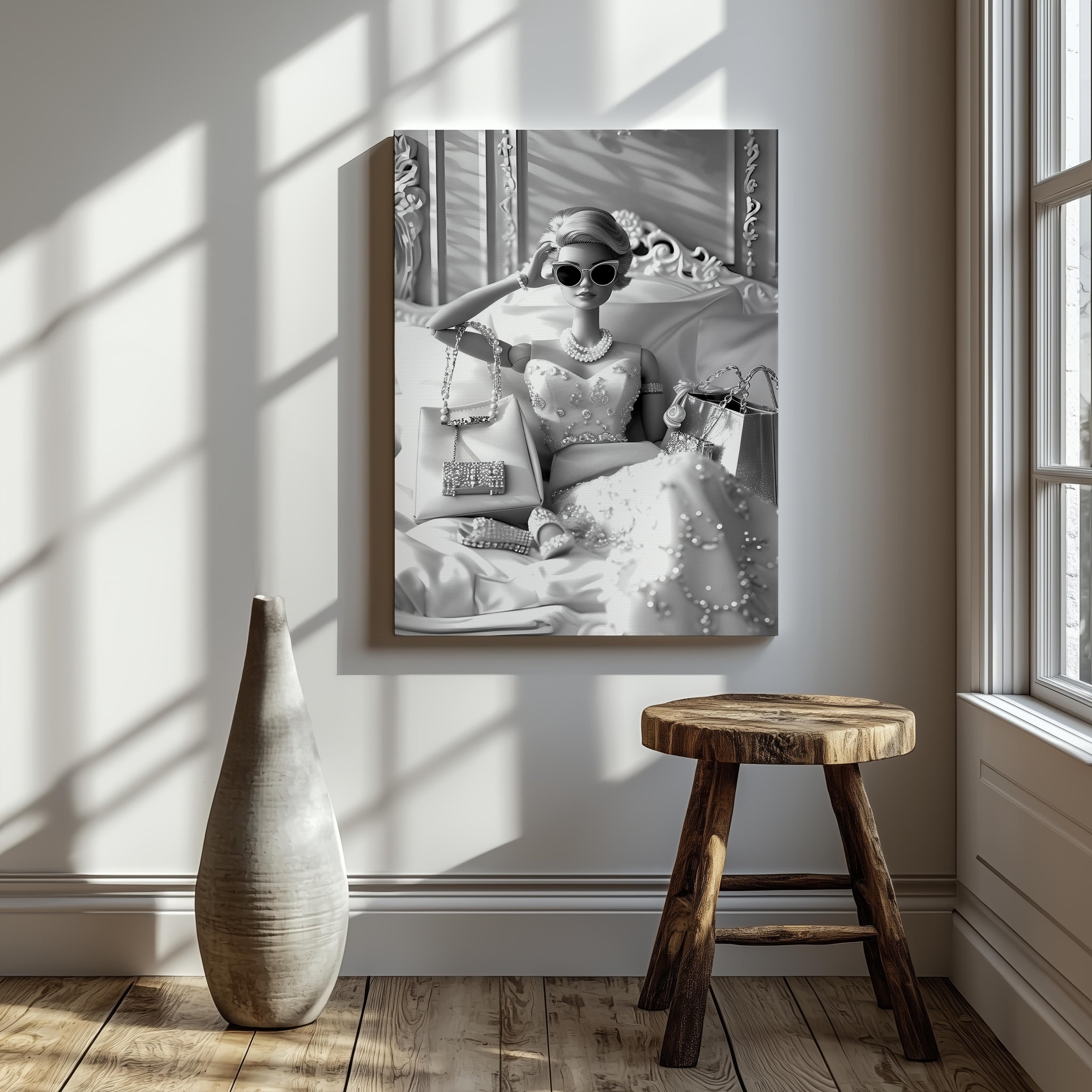 Vintage Diamonds & Pearls Fashion Doll - Framed Canvas Wall Art Print