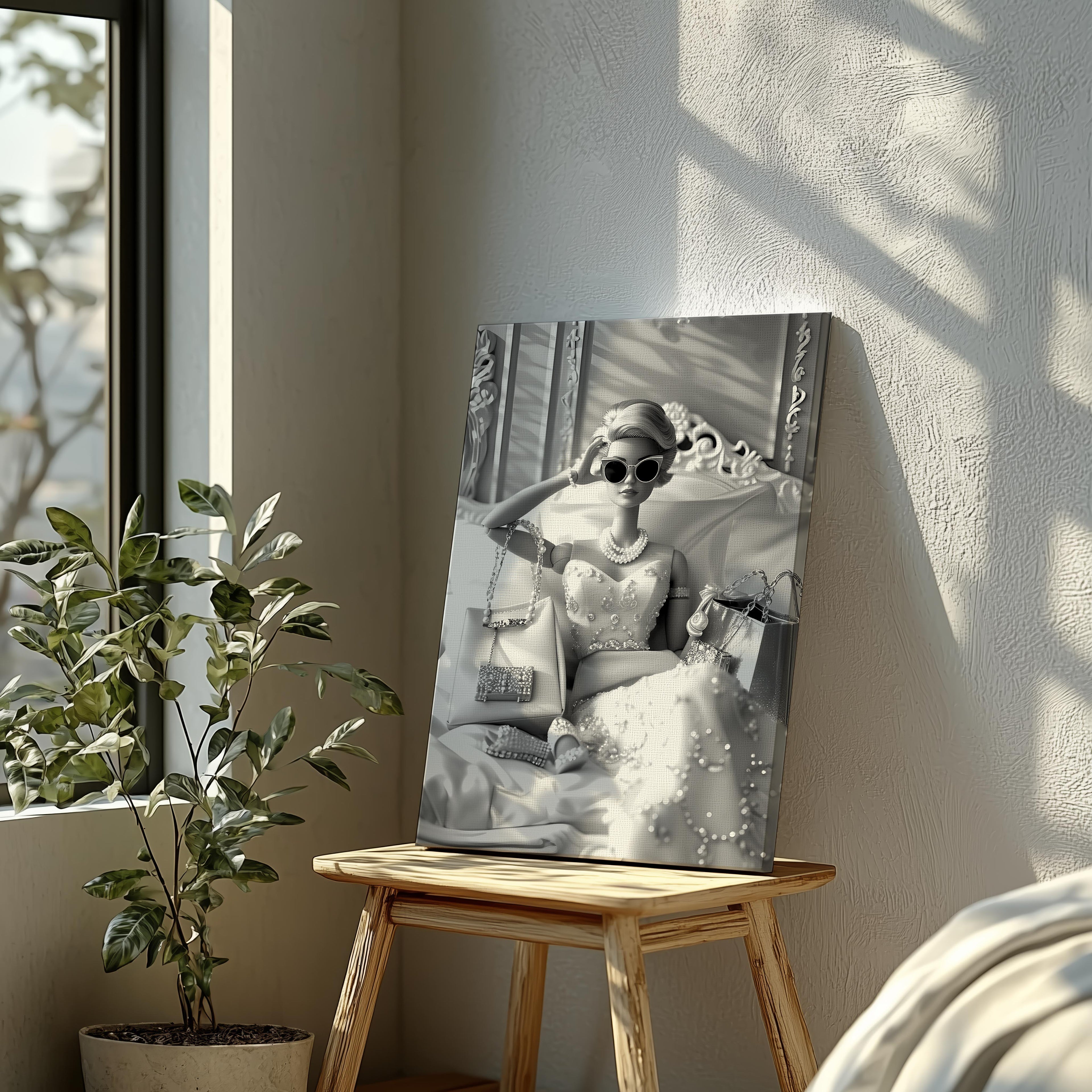 Vintage Diamonds & Pearls Fashion Doll - Framed Canvas Wall Art Print