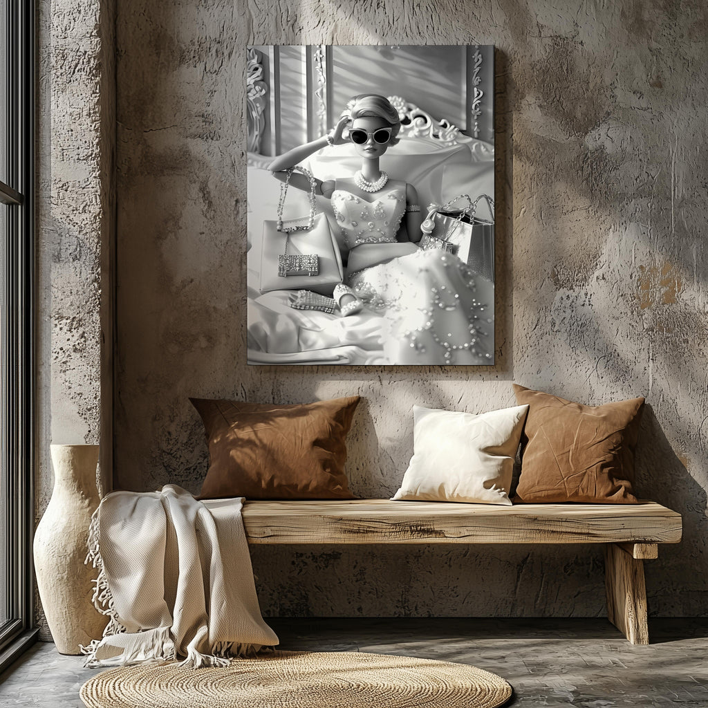 Vintage Diamonds & Pearls Fashion Doll - Framed Canvas Wall Art Print | House Prints