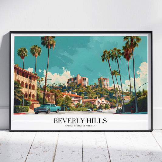 Glamorous Beverly Hills World City Travel - Rolled Poster Wall Art Print - House Prints