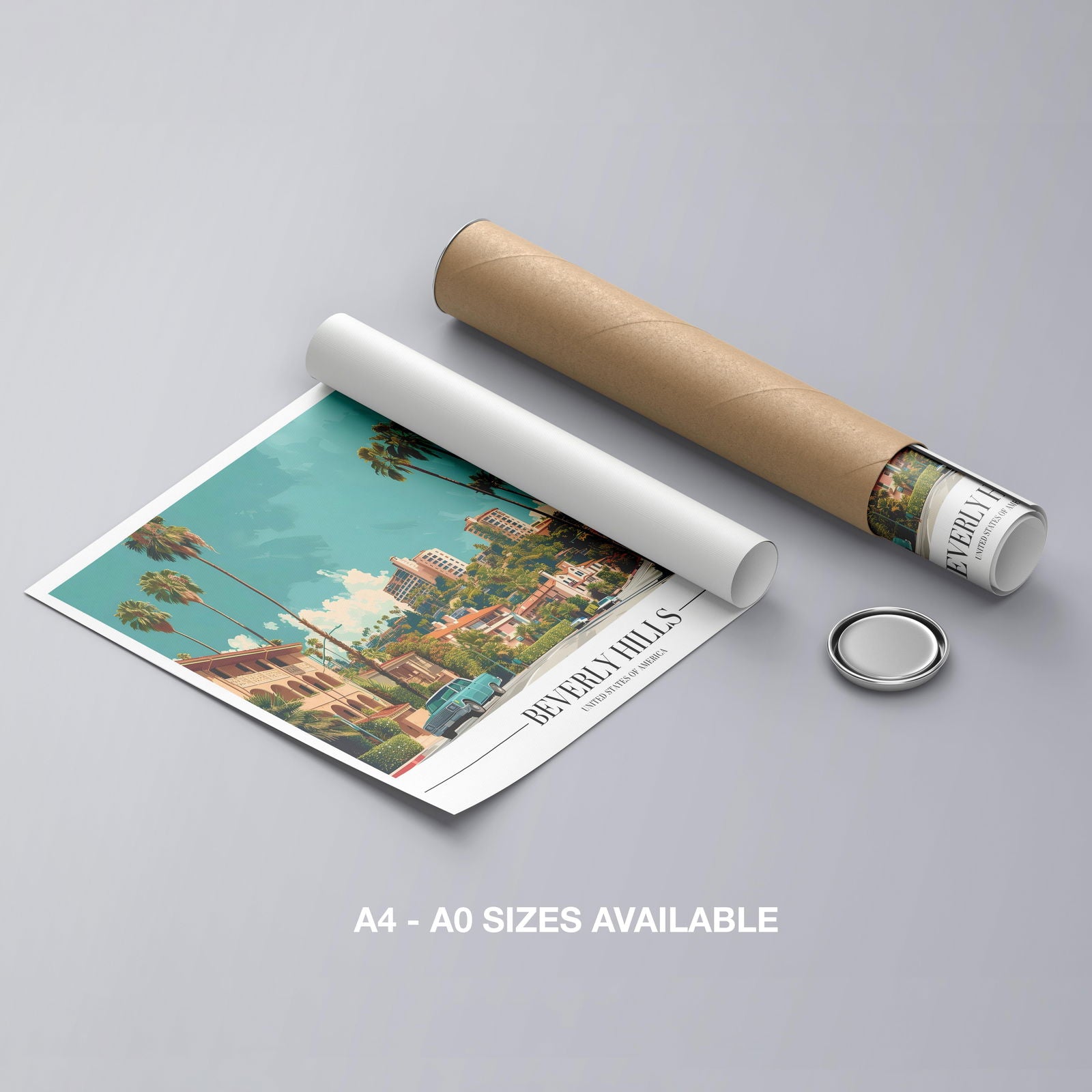 Glamorous Beverly Hills World City Travel - Rolled Poster Wall Art Print | House Prints
