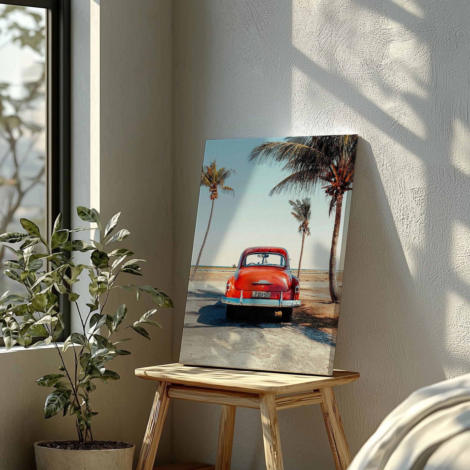 Vintage Car in the California Sun - Framed Canvas Wall Art Print - House Prints