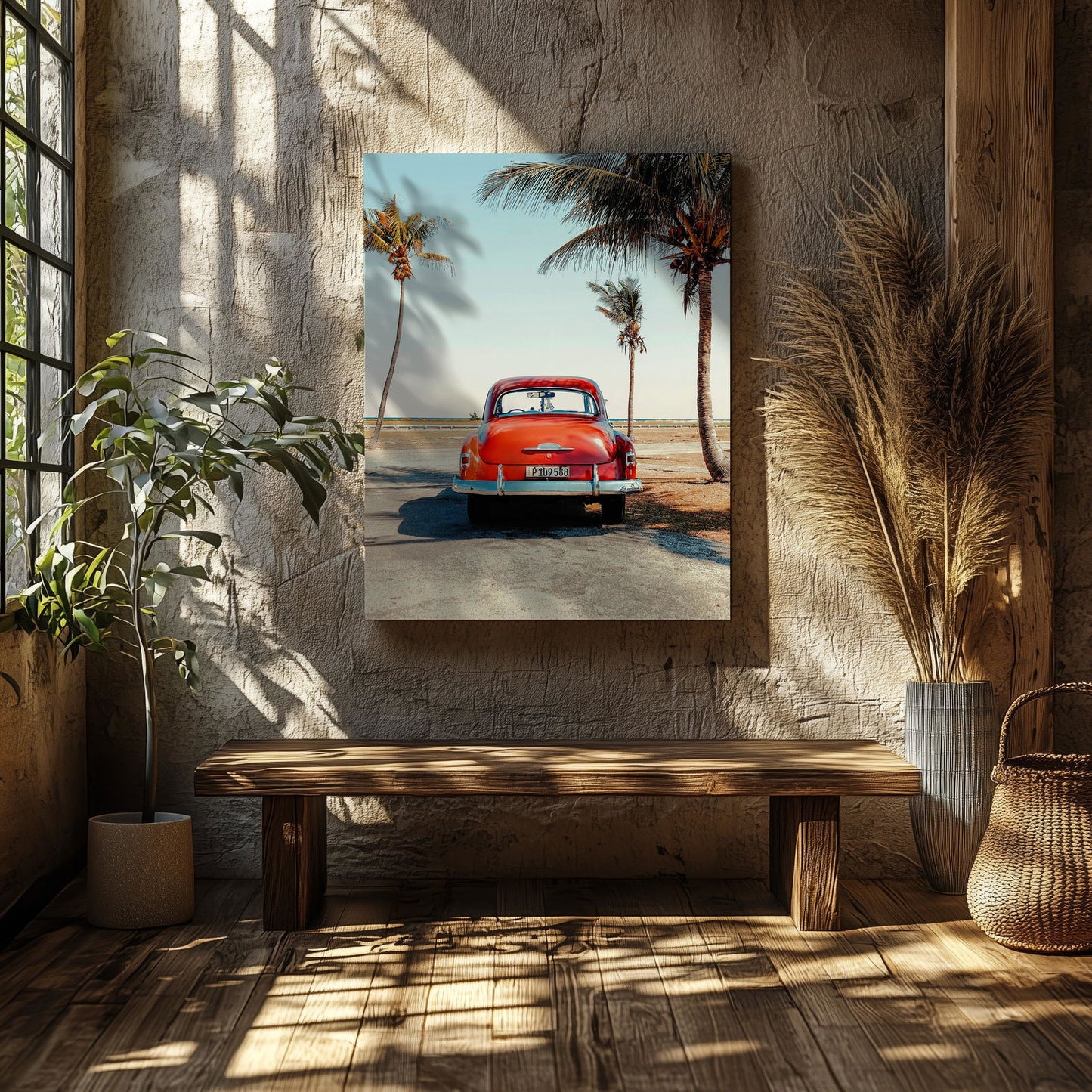 Vintage Car in the California Sun - Framed Canvas Wall Art Print - House Prints