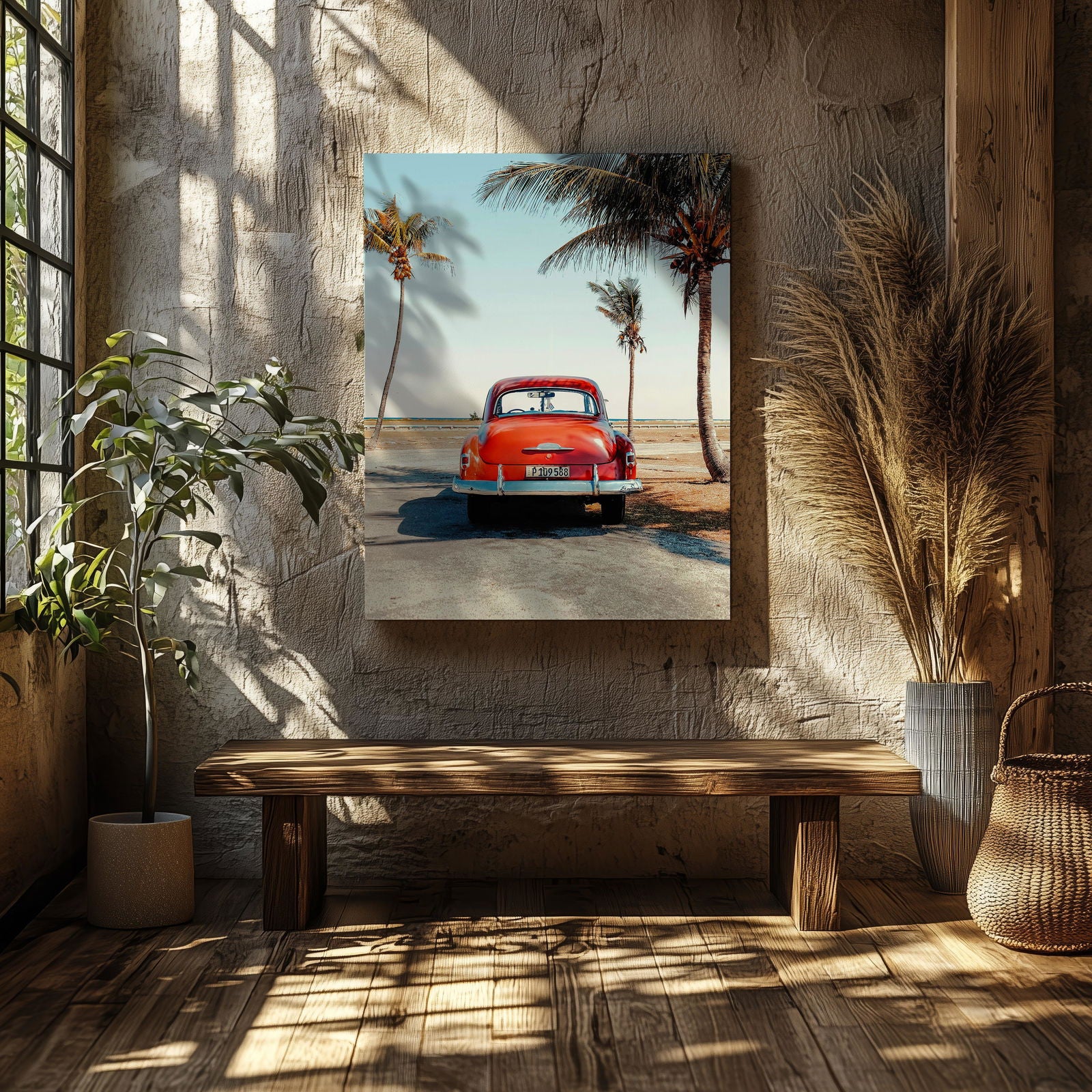 Vintage Car in the California Sun - Framed Canvas Wall Art Print | House Prints