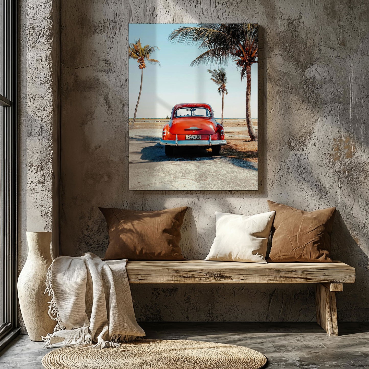 Vintage Car in the California Sun - Framed Canvas Wall Art Print - House Prints