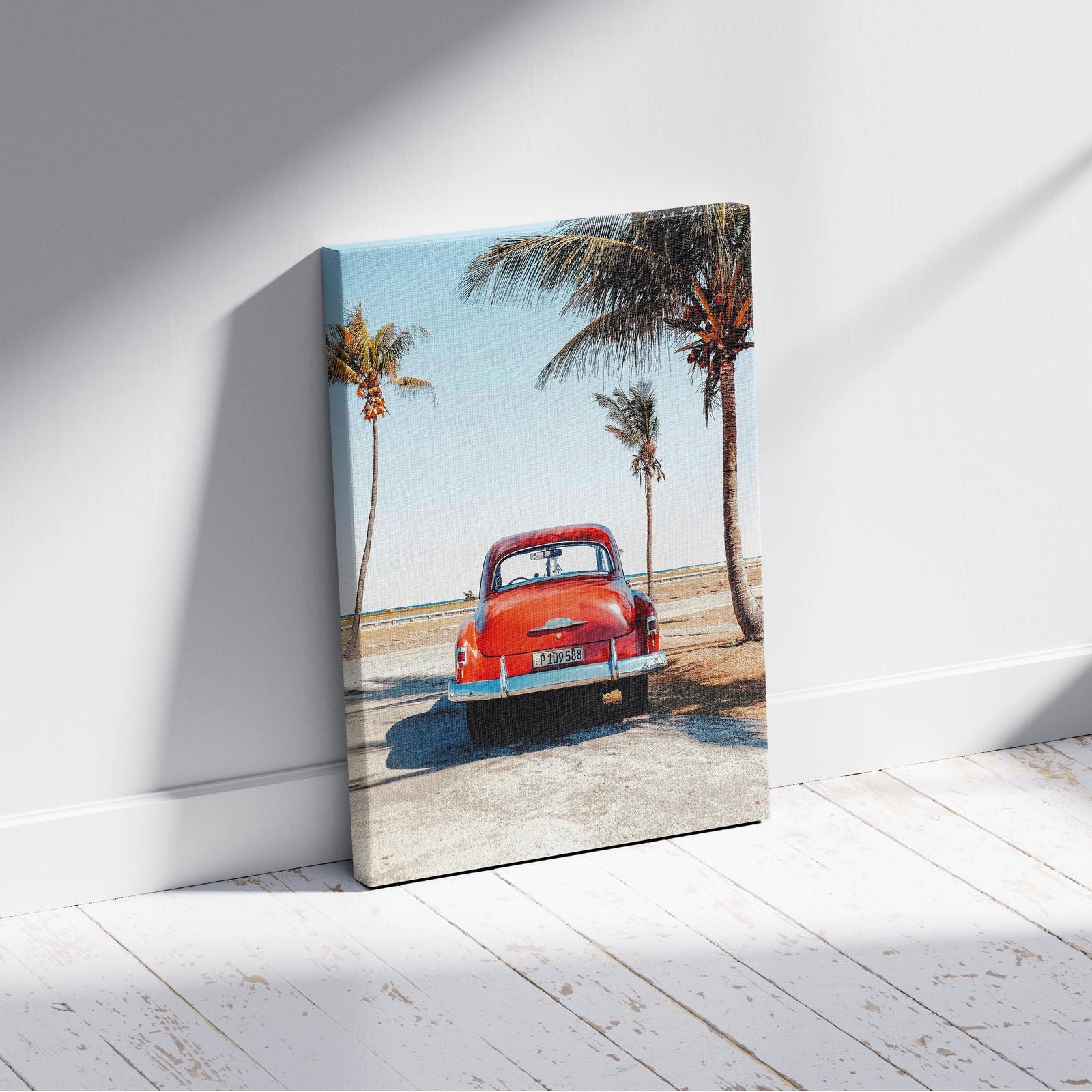 Vintage Car in the California Sun - Framed Canvas Wall Art Print - House Prints