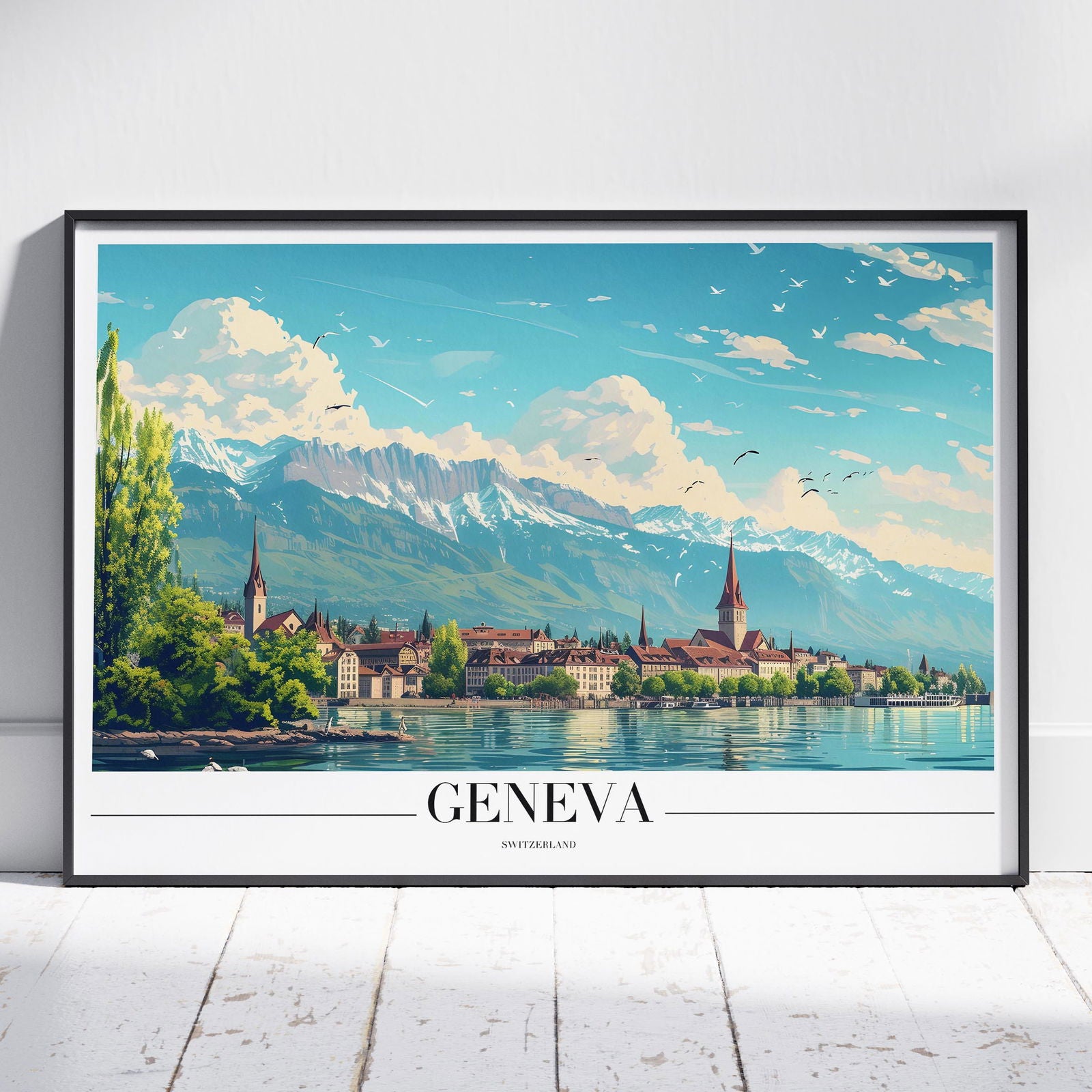 Geneva Switzerland World City Travel - Rolled Poster Wall Art Print - House Prints