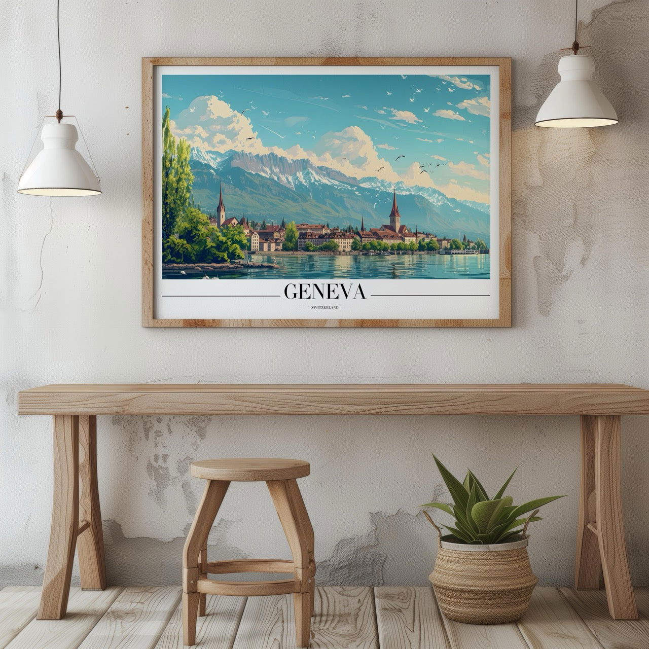 Geneva Switzerland World City Travel - Rolled Poster Wall Art Print - House Prints