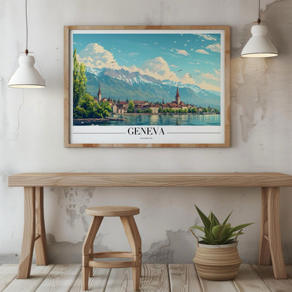 Geneva Switzerland World City Travel - Rolled Poster Wall Art Print - House Prints