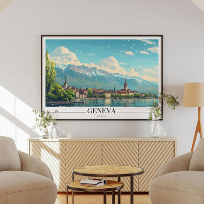 Geneva Switzerland World City Travel - Rolled Poster Wall Art Print - House Prints