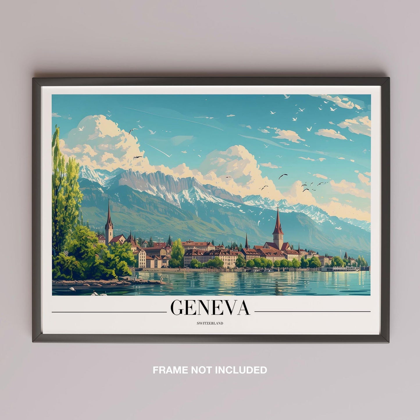 Geneva Switzerland World City Travel - Rolled Poster Wall Art Print - House Prints
