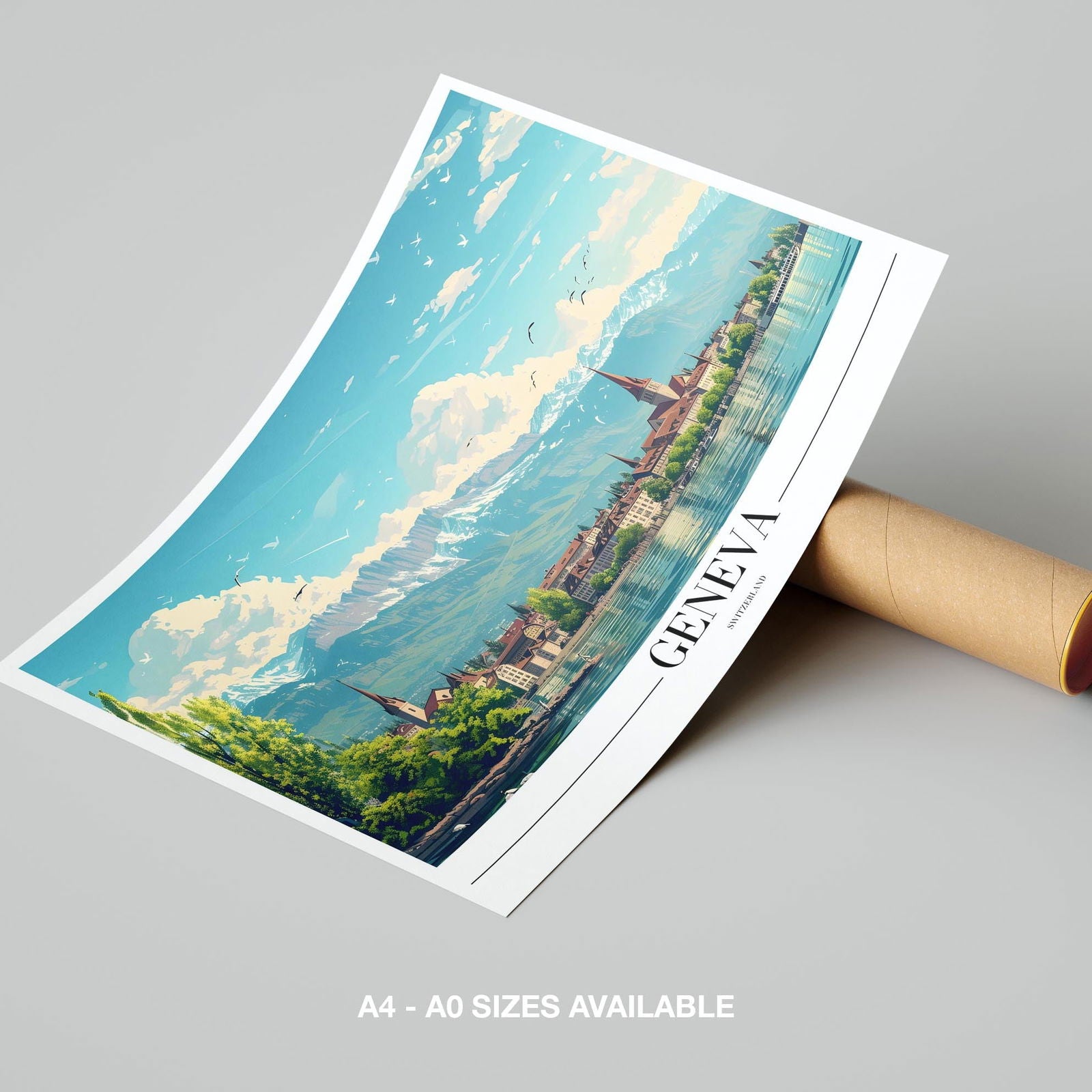 Geneva Switzerland World City Travel - Rolled Poster Wall Art Print - House Prints